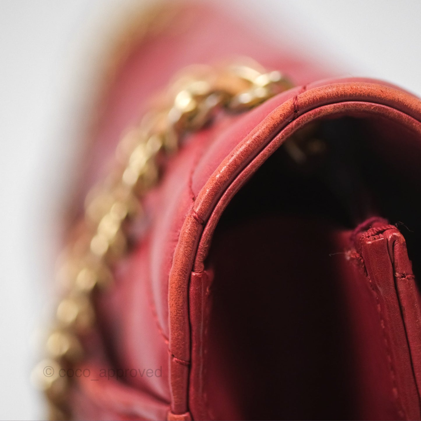 Chanel Chevron Shoulder Bag Red Calfskin Aged Gold Hardware