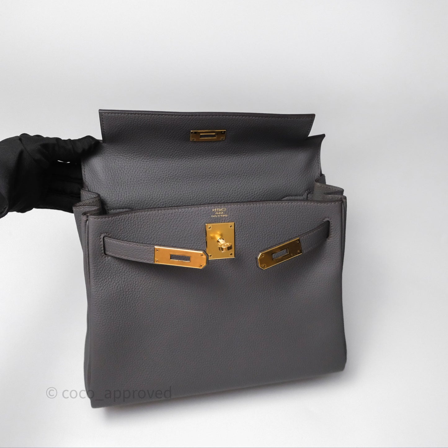 Hermès Kelly II 28 Retourne Etain 8F Togo Gold Hardware