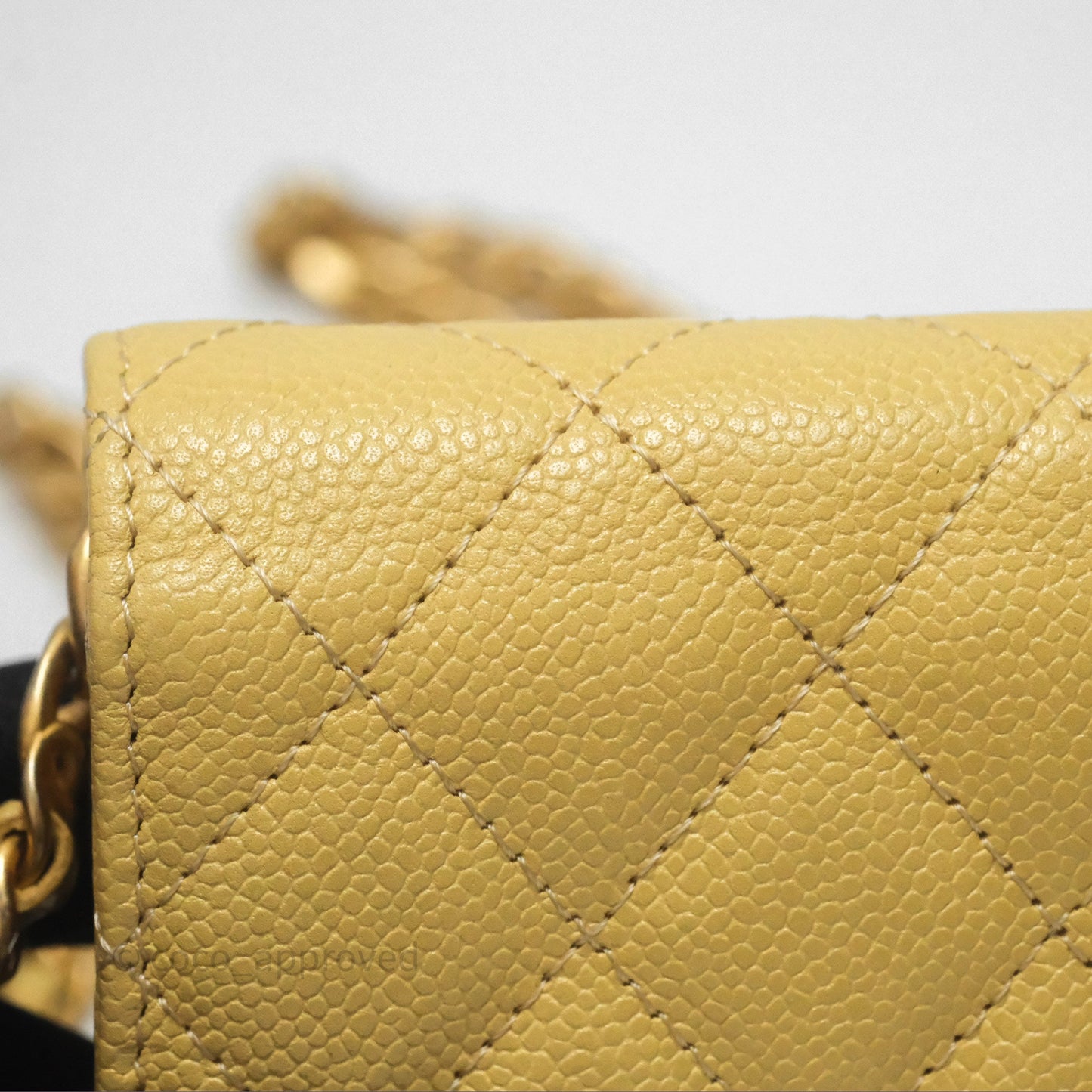 Chanel Mini Clutch With Chain Yellow Caviar Aged Gold Hardware