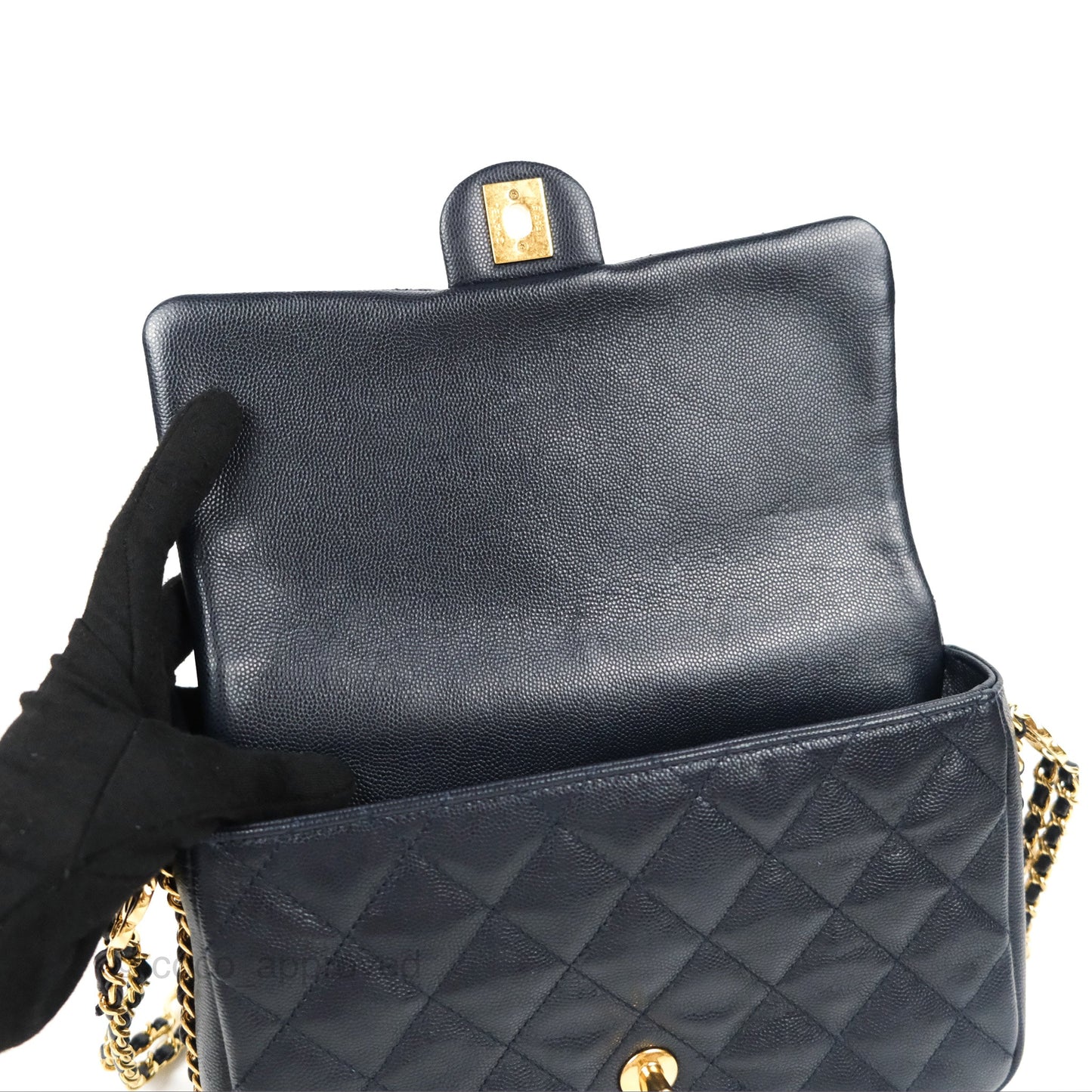 Chanel Quilted CC You Flap Navy Blue Caviar Gold Hardware 23C