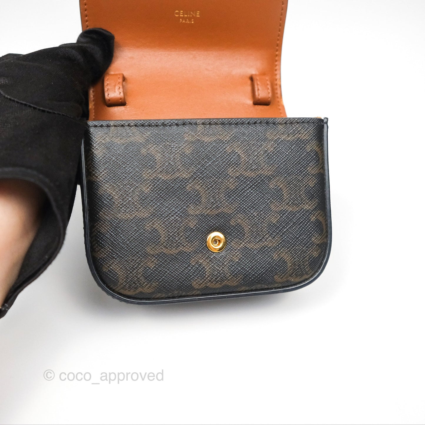 Celine Mini Triomphe Tan Canvas Calfskin