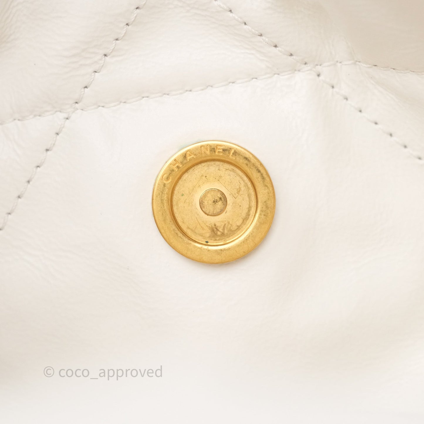 Chanel 22 Small White Aged Calfskin Black Logo Aged Gold Hardware