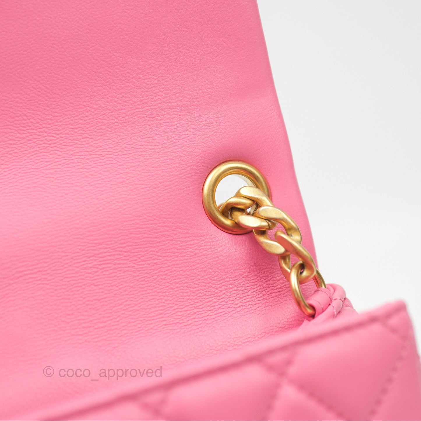 Chanel Mini Pearl Samba Square Flap Pink Lambskin Aged Gold Hardware 21P