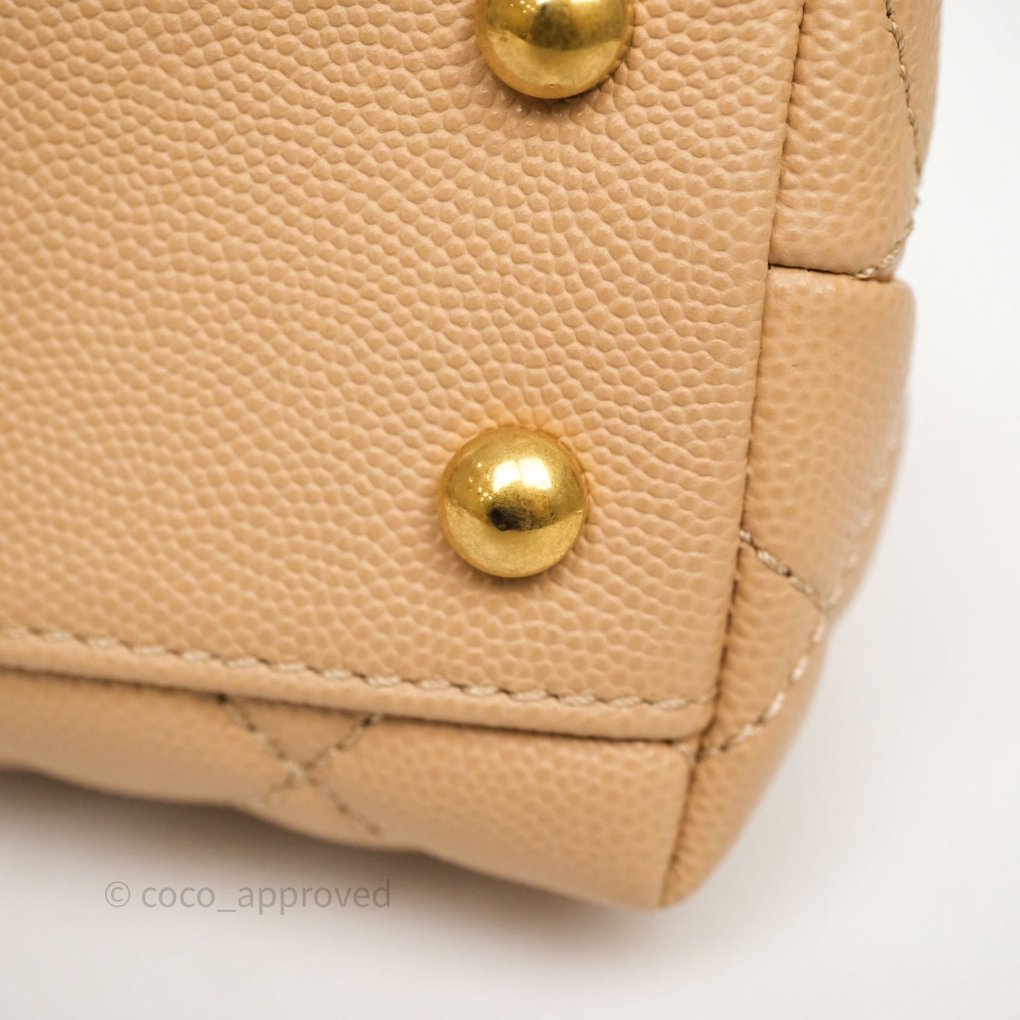 Chanel Small Coco Handle Quilted Beige Caviar Gold Hardware Lizard Handle