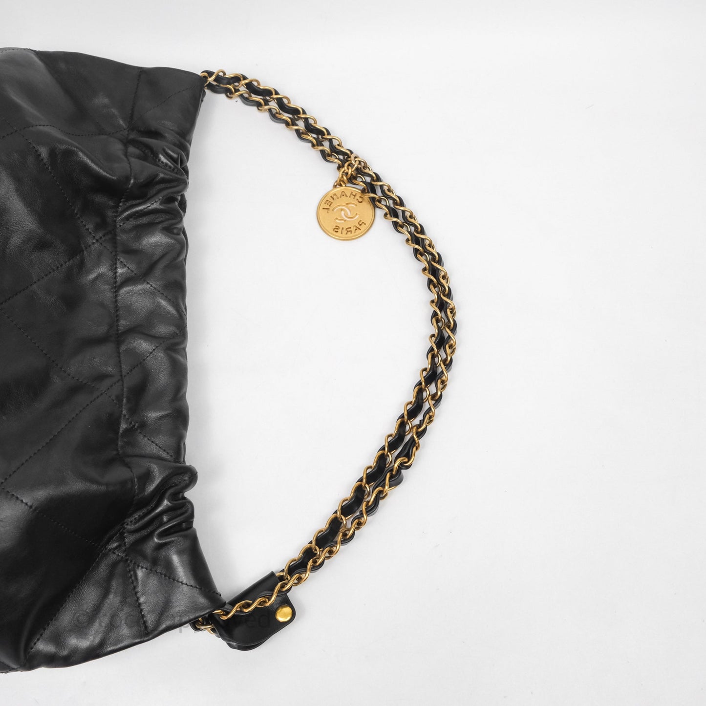 Chanel 22 Bag Medium Black Crumpled Calfskin Aged Gold Hardware