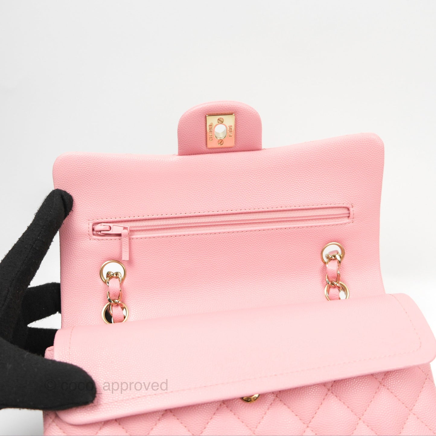 Chanel Small Classic Quilted Flap Sakura Pink Caviar Gold Hardware 22C