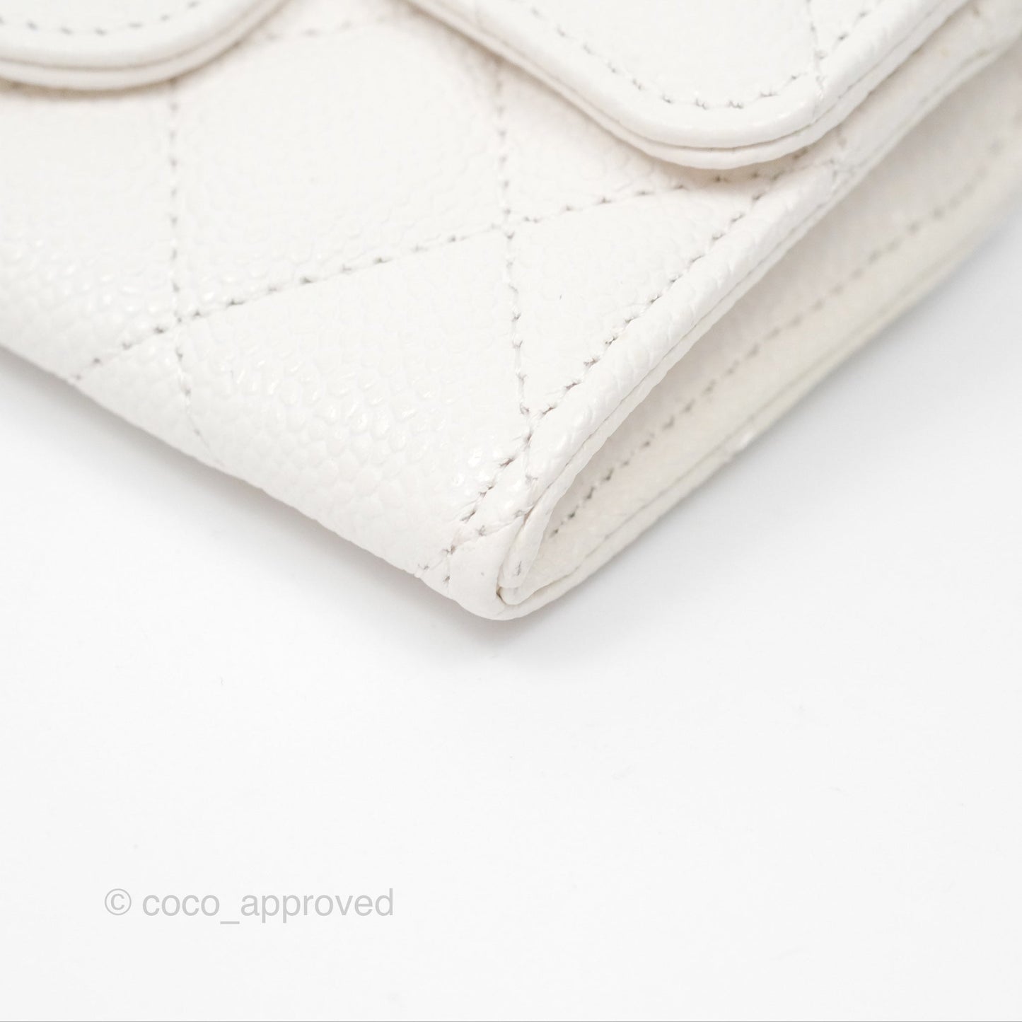 Chanel Quilted Flap Card Holder White Caviar Silver Hardware