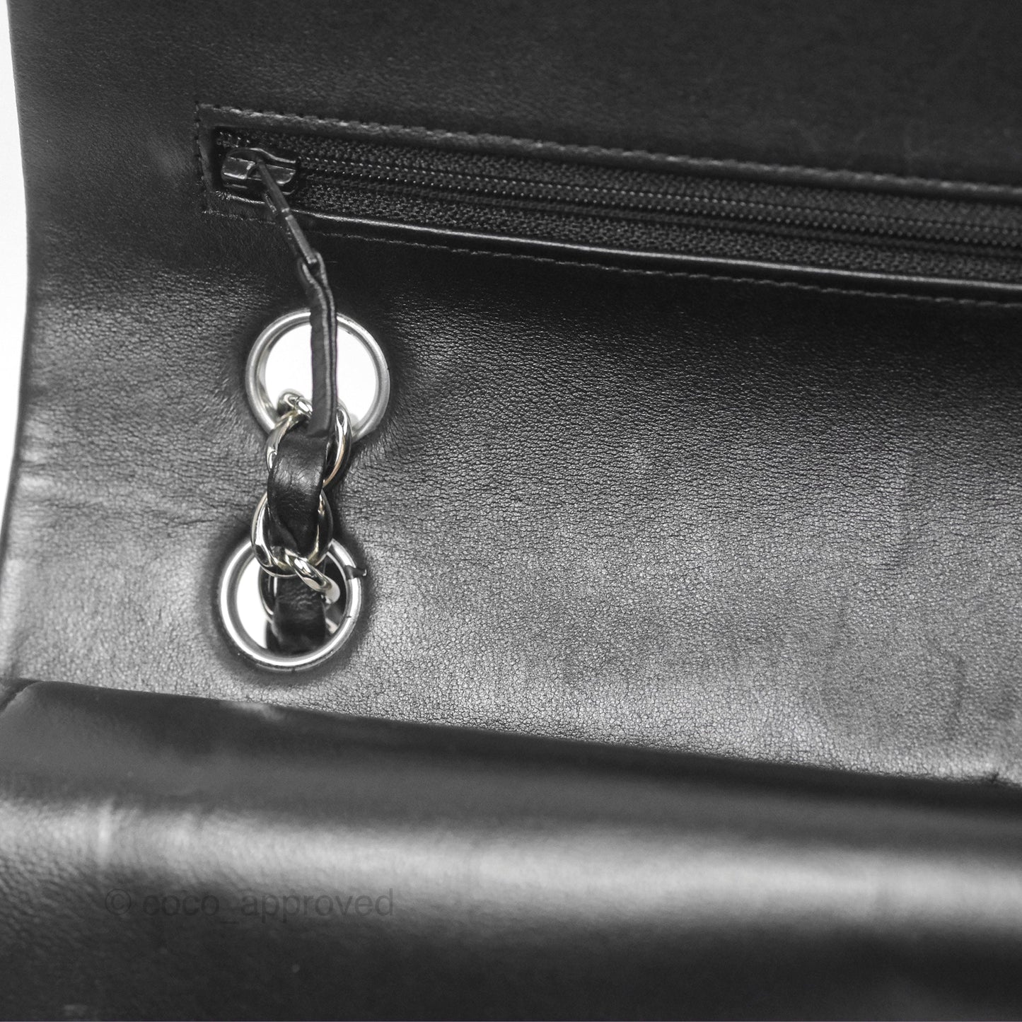 Chanel Classic M/L Medium Flap Quilted Black Lambskin Silver Hardware