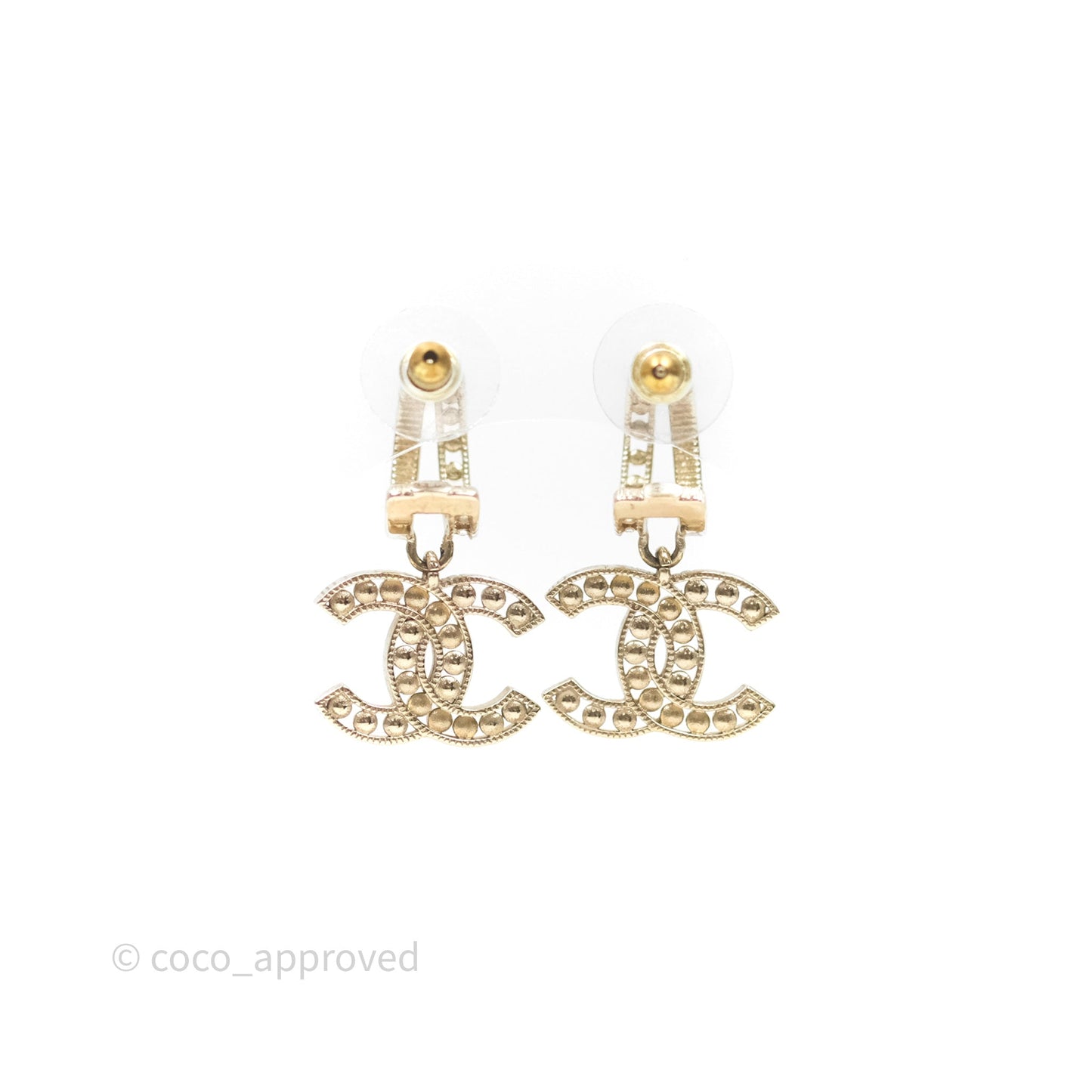 Chanel Pearl CC Crystal Double Hoop Earrings Gold Tone 21B