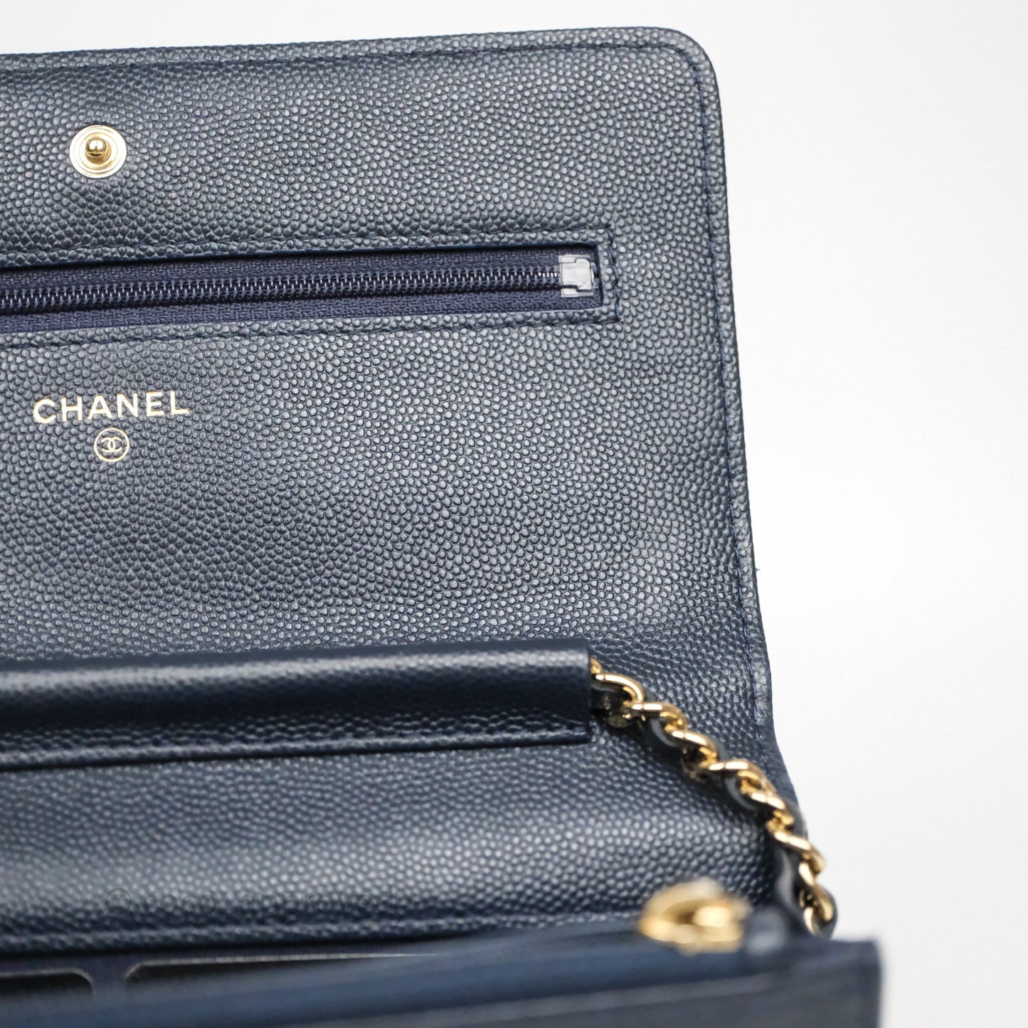 Chanel Classic Wallet On Chain WOC Quilted Navy Caviar Gold Hardware