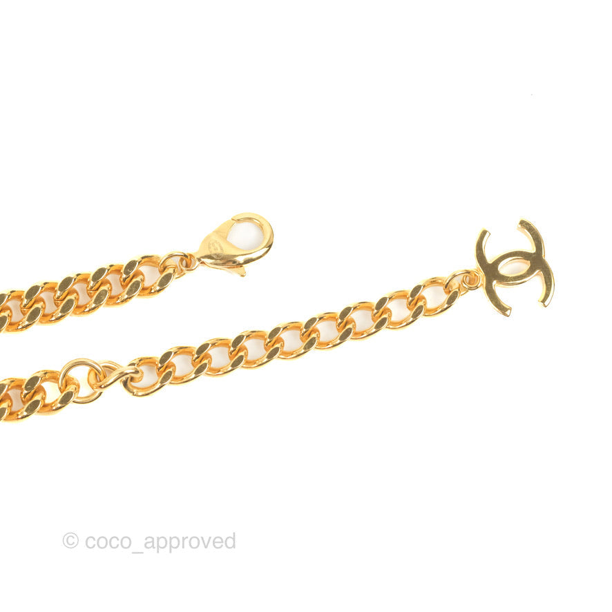 Chanel Rue Cambon Plate Pendant Chain Necklace Gold Tone 22A