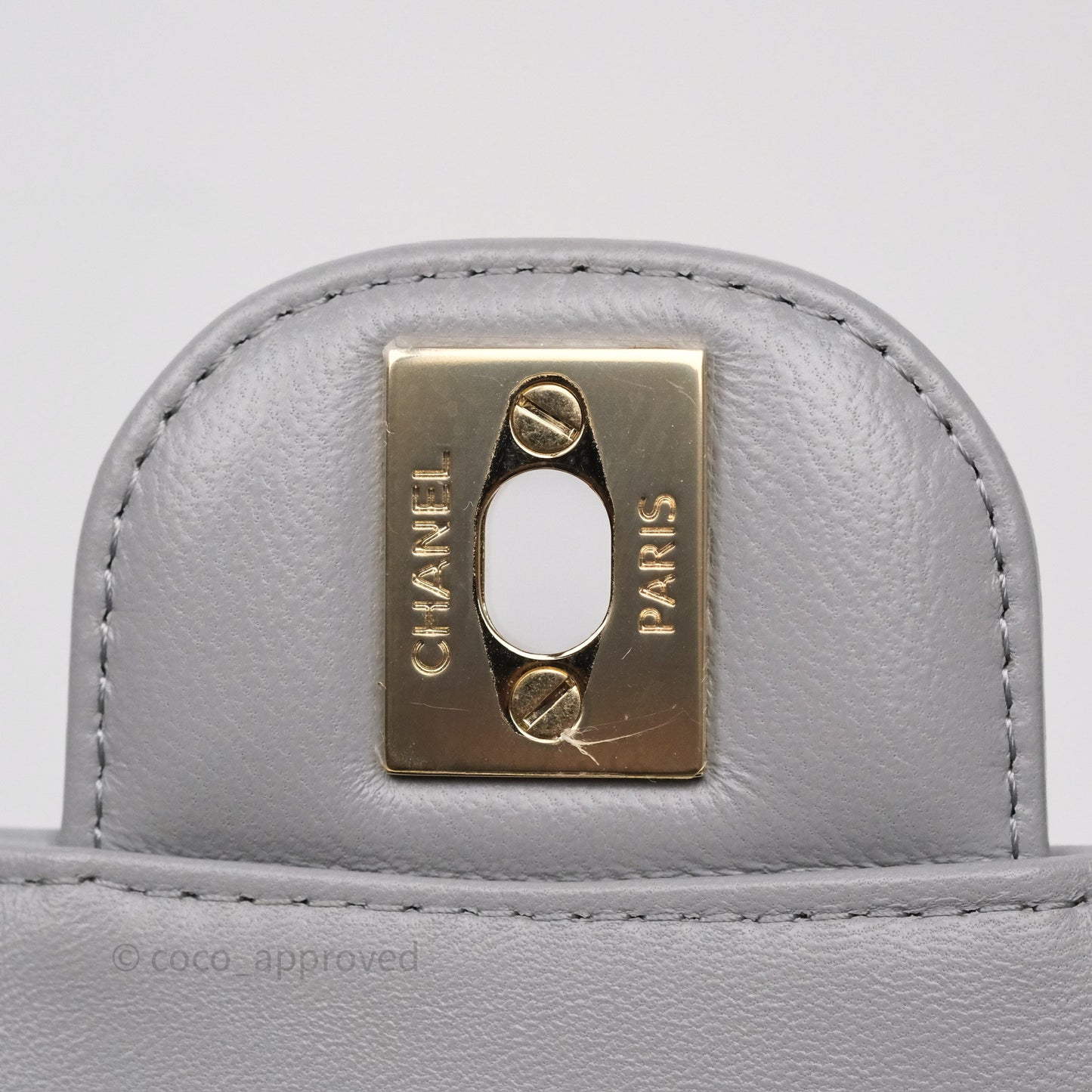 Chanel Mini Square Flap Chevron Grey Lambskin Gold Hardware