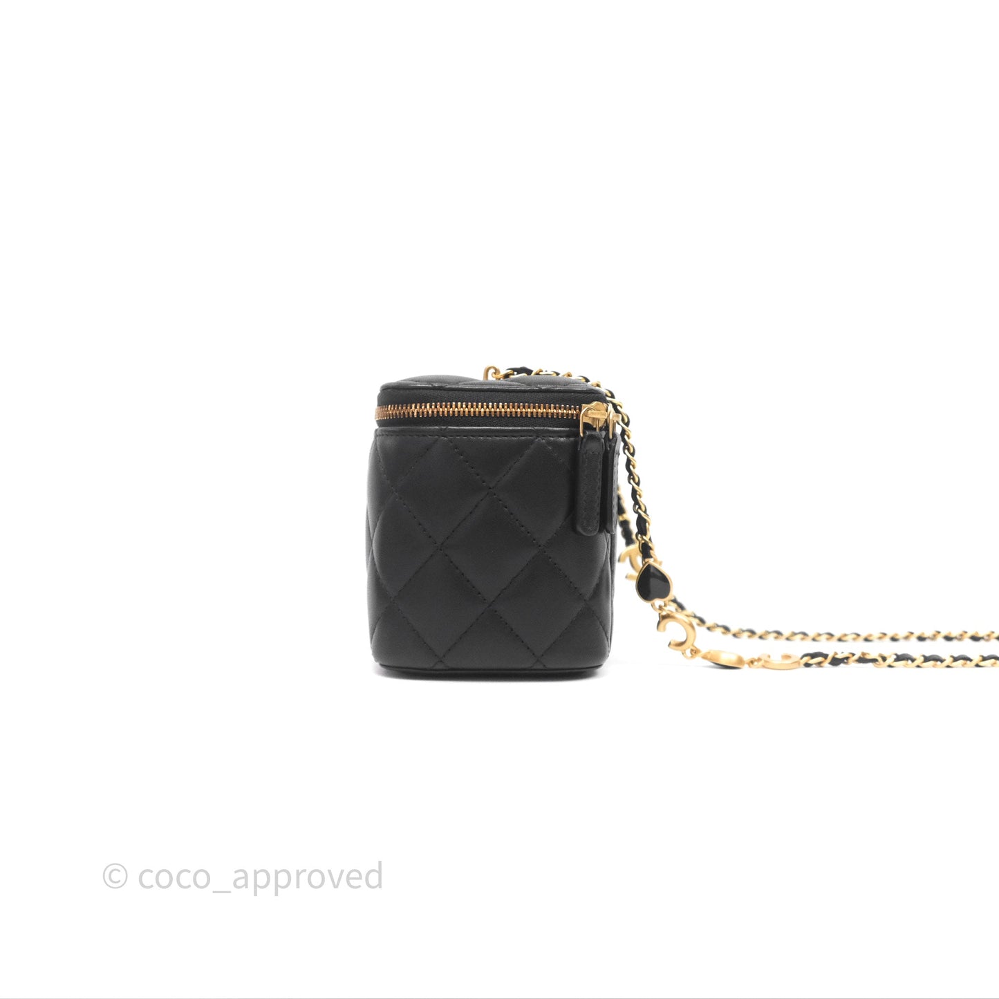 Chanel Vanity with COCO Heart Chain Black Lambskin Aged Gold Hardware