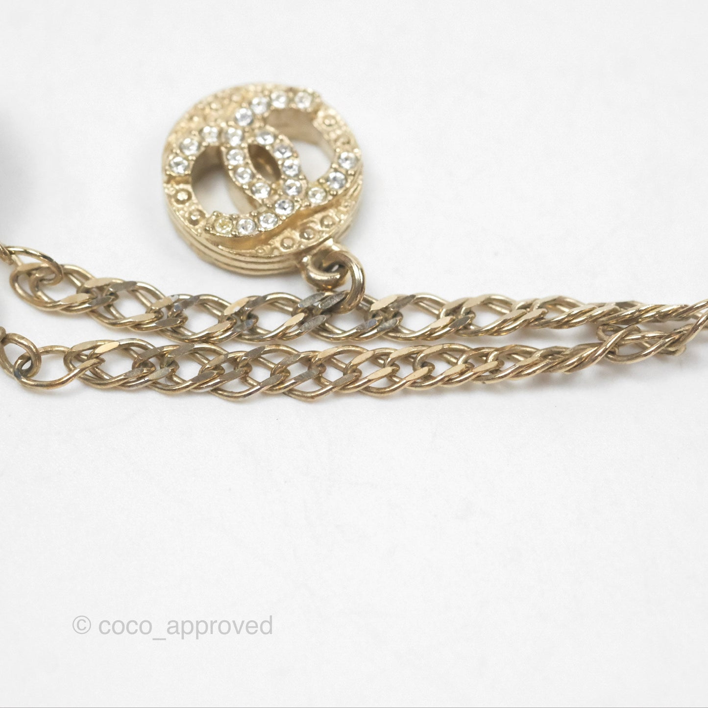 Chanel Star Crystal CC Pearl Ball Drop Earrings Gold Tone 19K