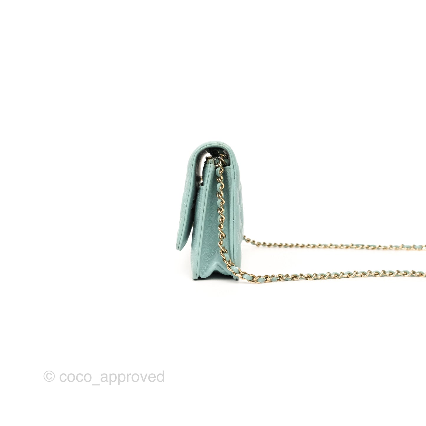 Chanel Quilted Classic Wallet On Chain WOC Tiffany Blue Caviar Gold Hardware