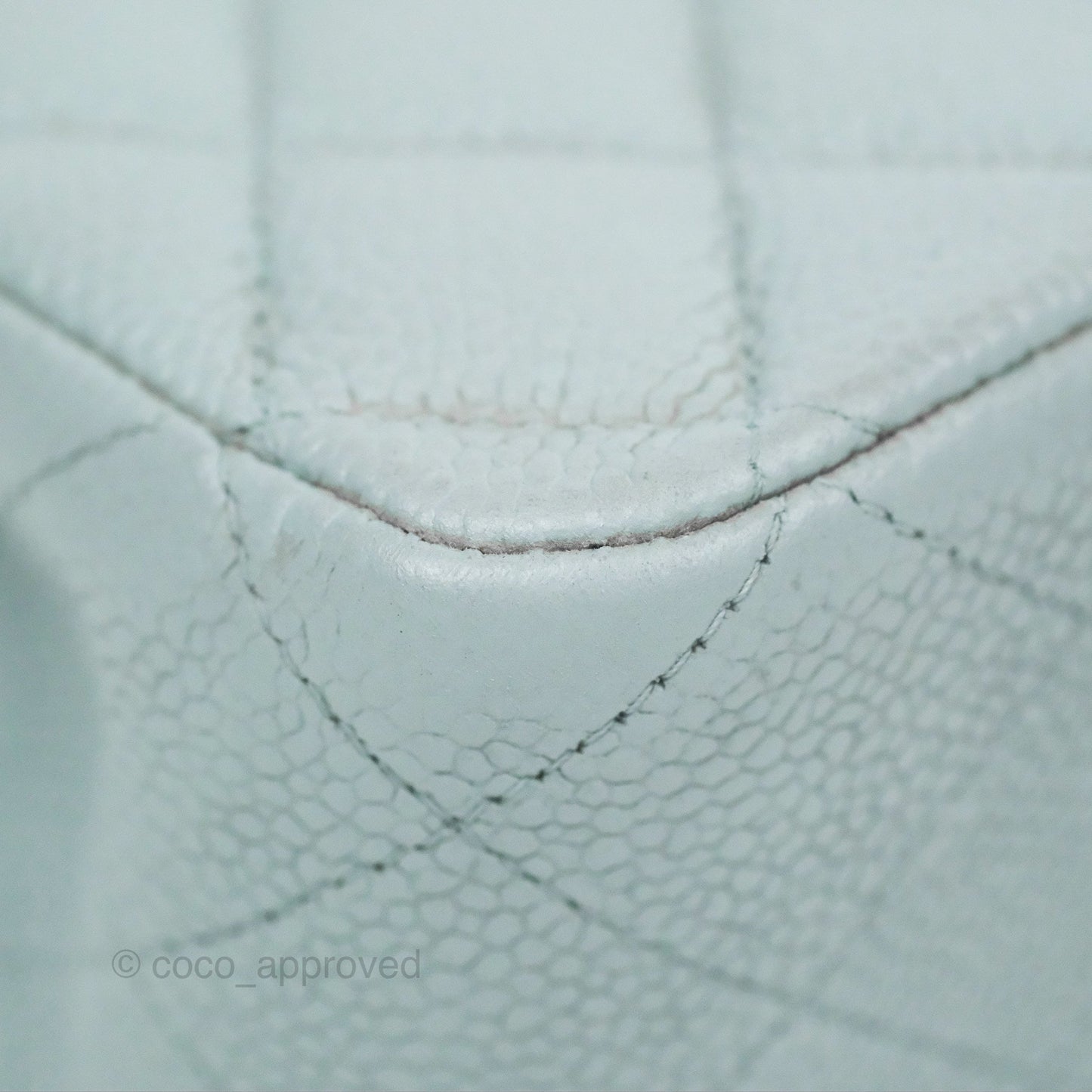 Chanel Classic M/L Medium Flap Quilted Light Grey Blue Caviar Silver Hardware