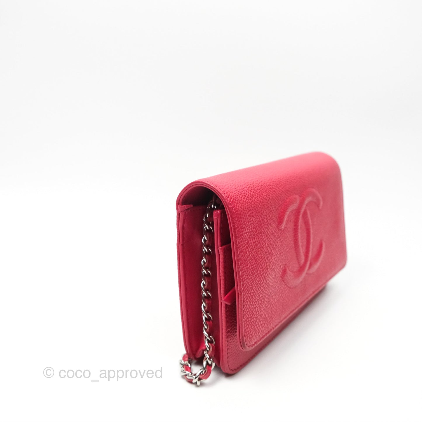 Chanel CC Wallet On Chain WOC Dark Pink Caviar Silver Hardware
