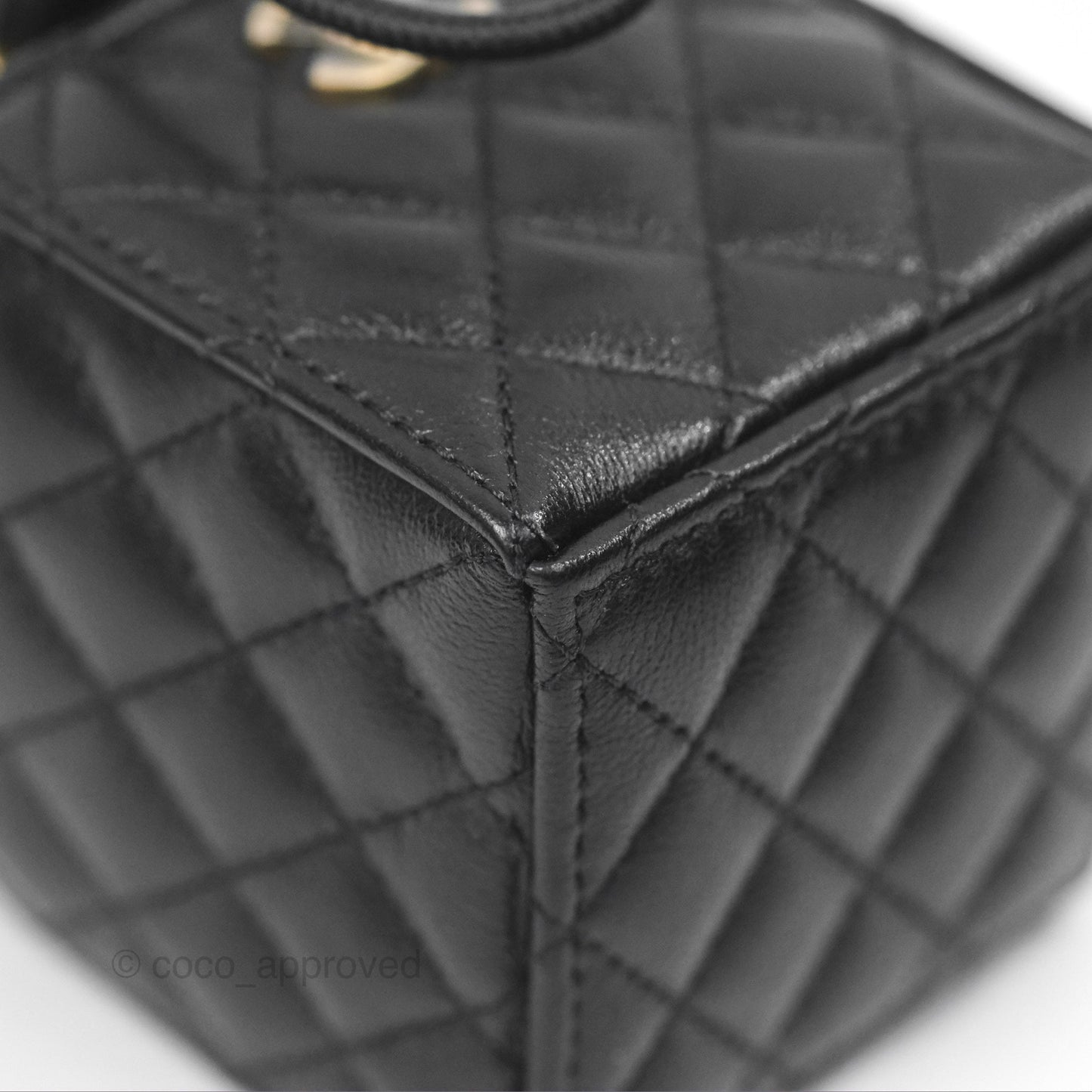 Chanel Mini Drawstring Bucket Bag with Chain Black Calfskin Aged Gold Hardware