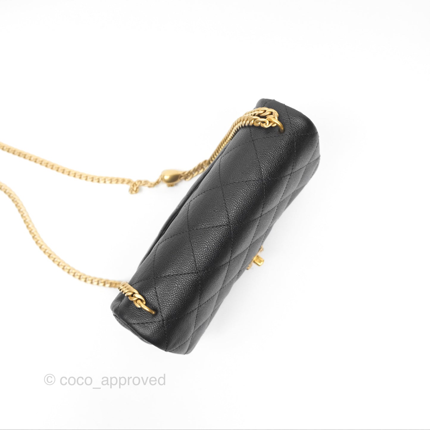 Chanel Large Flap Bag Heart Adjustable Chain Black Caviar Aged Gold Hardware