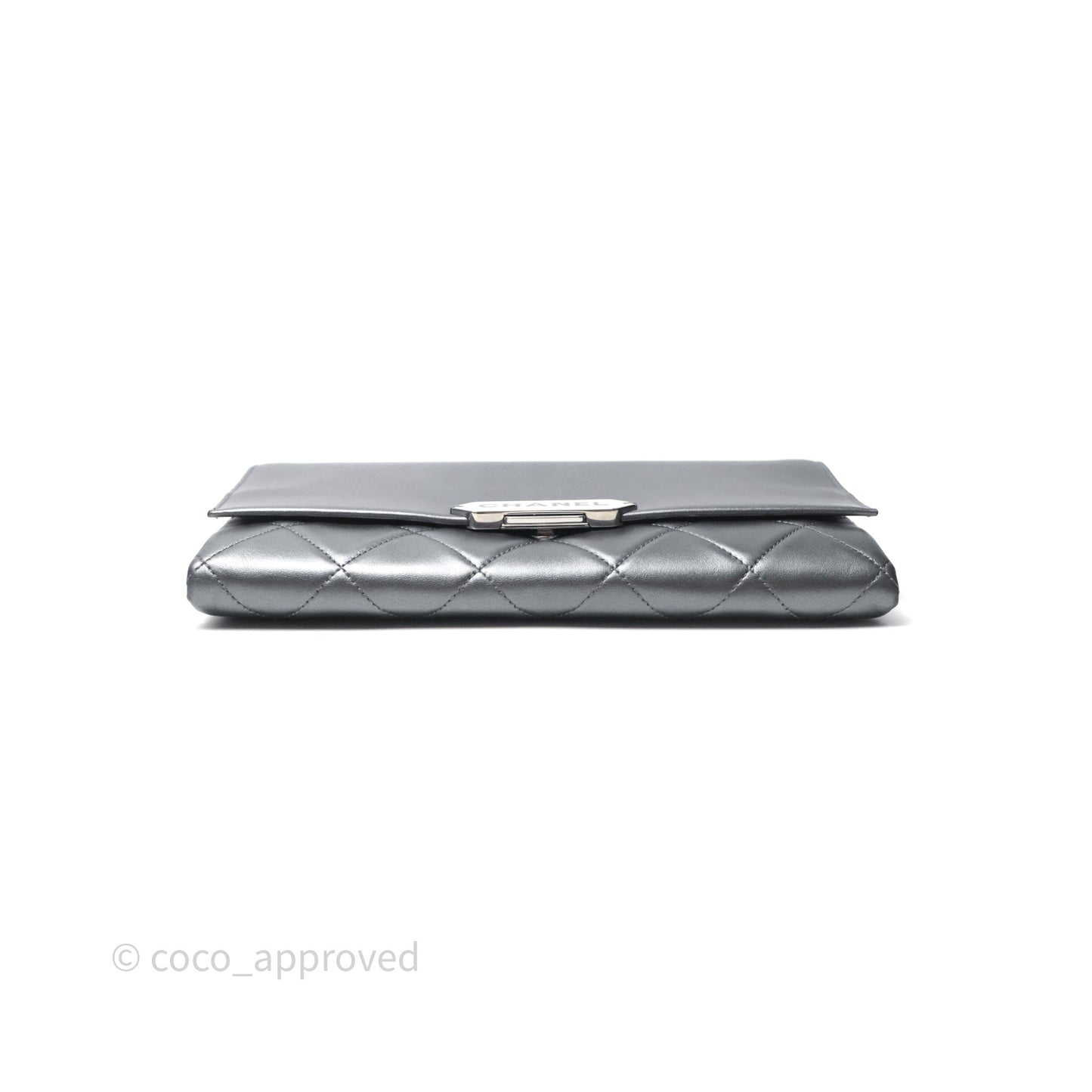 Chanel Clutch with Chain Metallic Dark Grey Silver Hardware