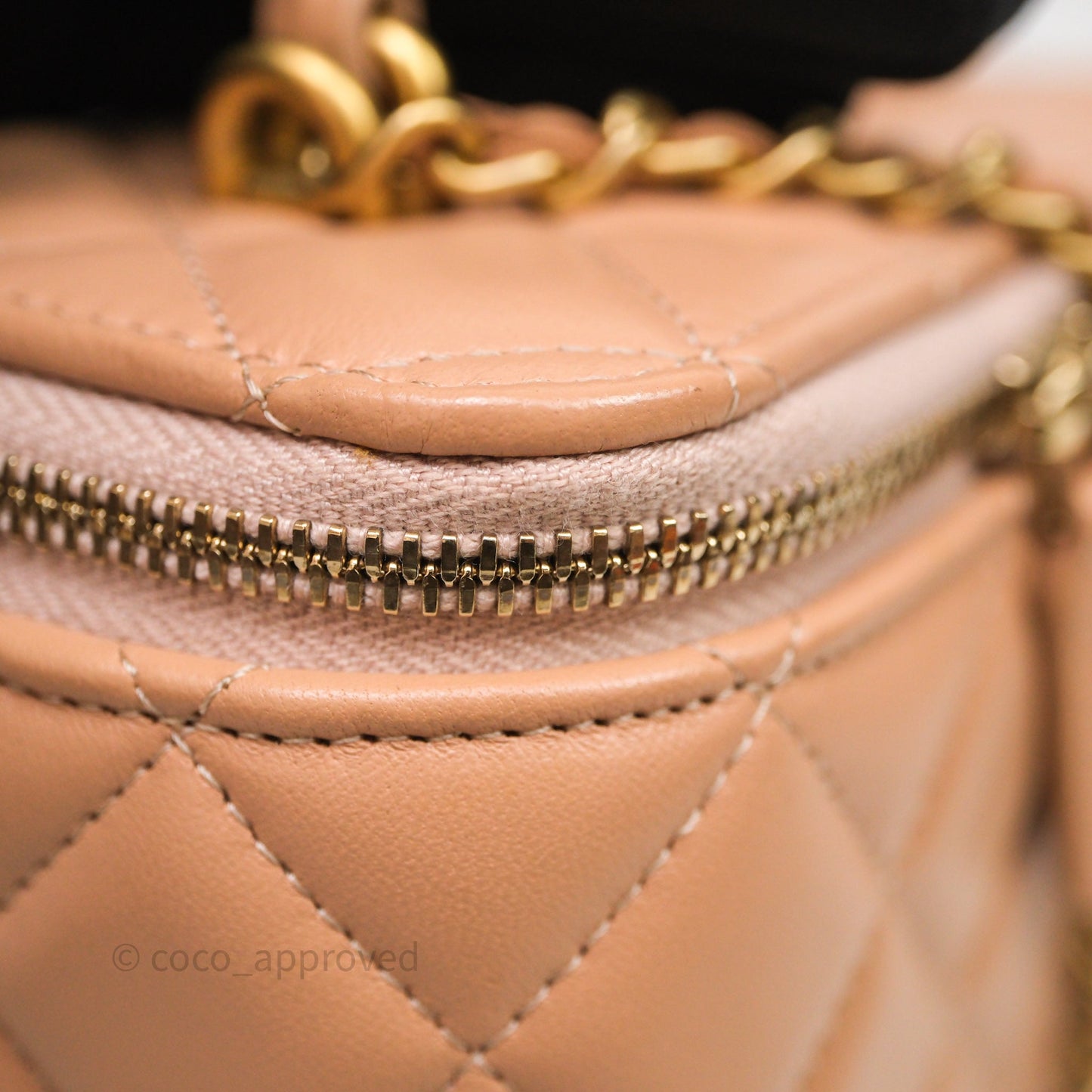 Chanel Vanity Rectangular Top Handle Beige Lambskin Aged Gold Hardware