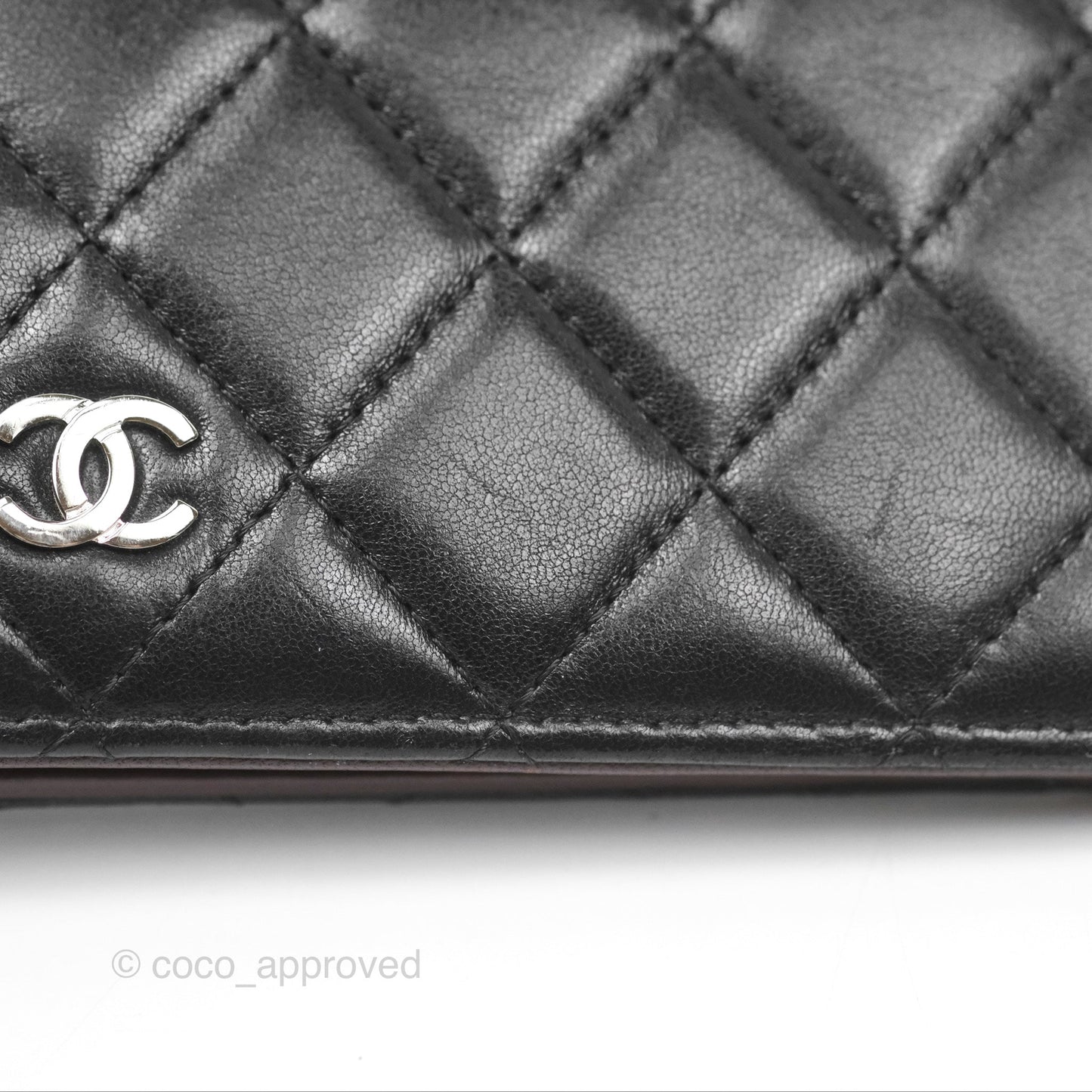 Chanel Classic Quilted Long Wallet Black Lambskin Silver Hardware