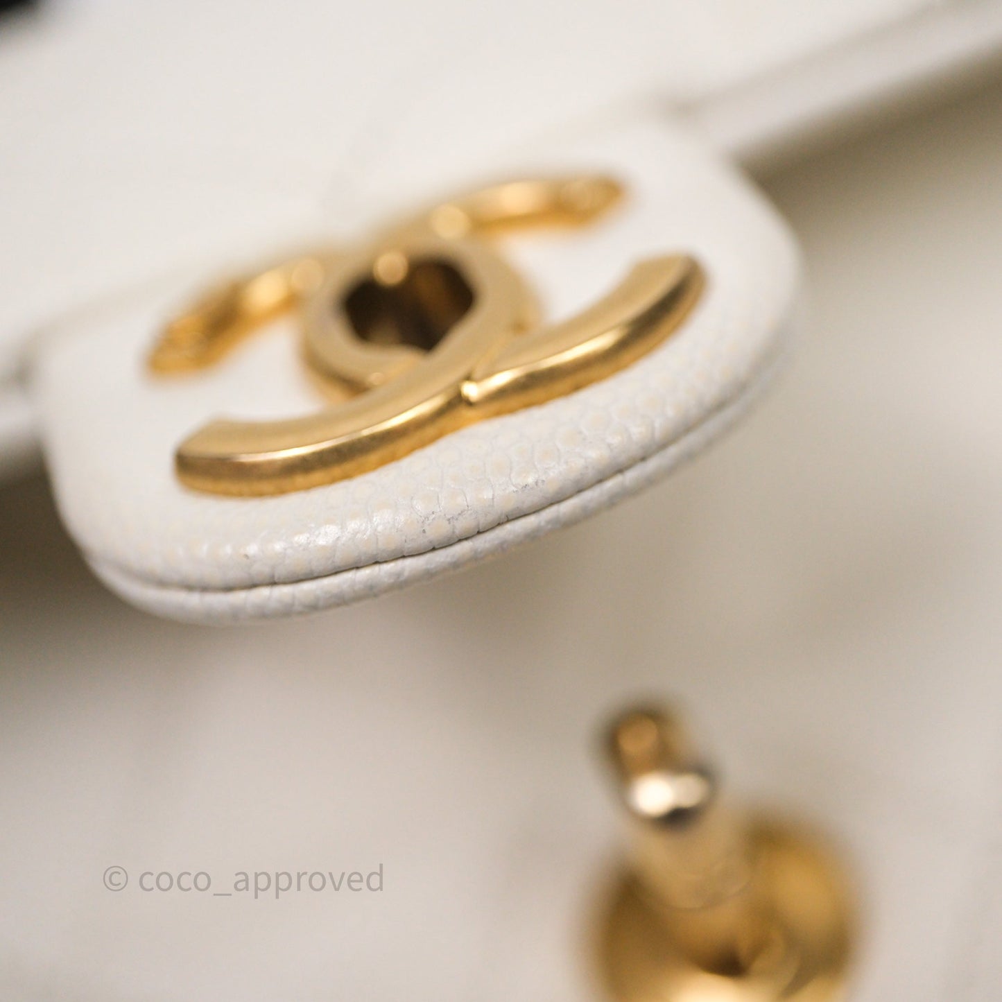 Chanel Mini Flap White Caviar Bag Double Chain Gold Hardware