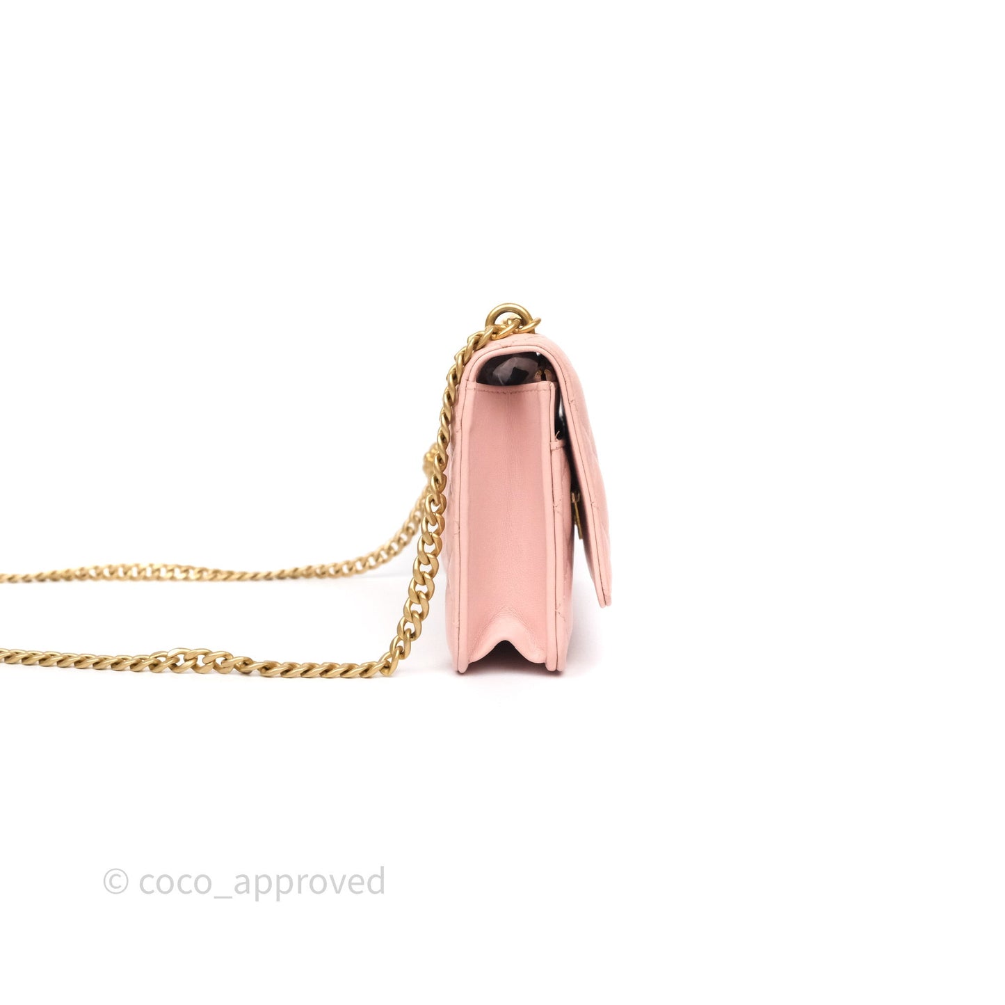 Chanel Camellia Crush Wallet on Chain WOC Pink Lambskin Aged Gold Hardware