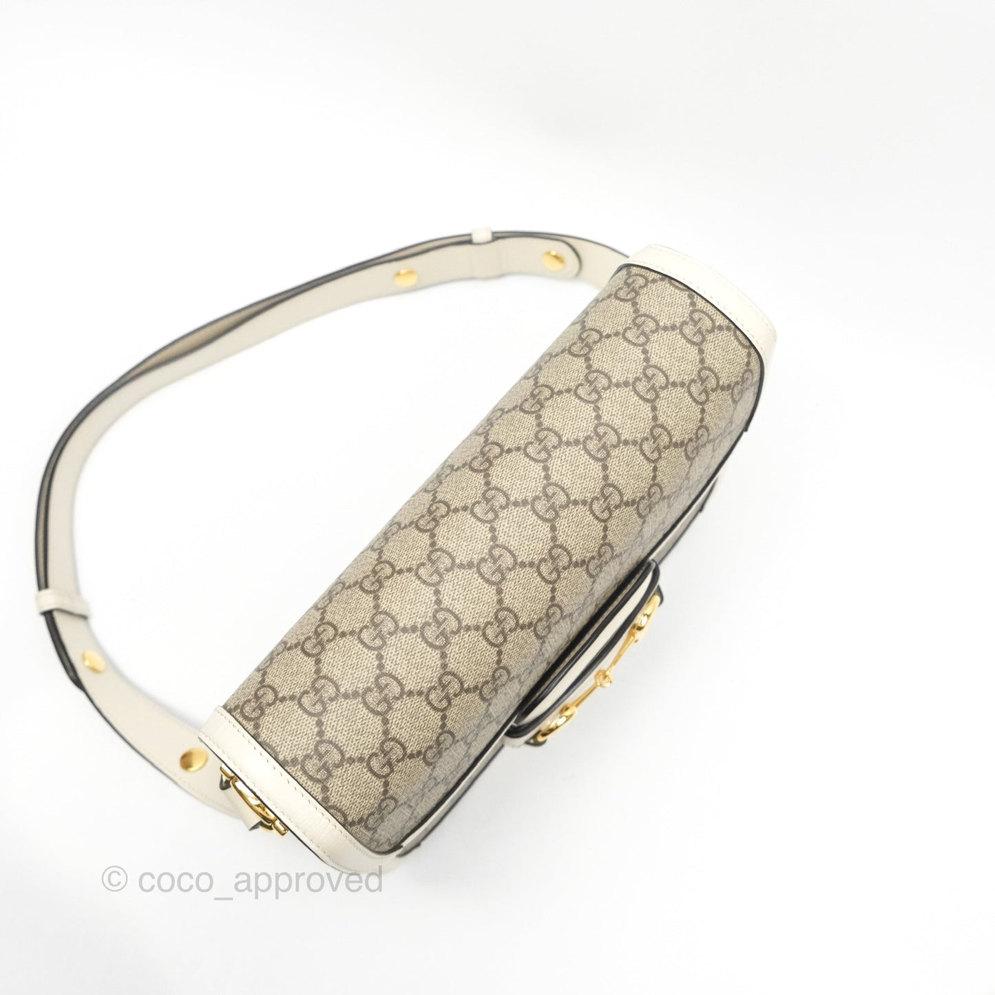 Gucci Horsebit 1955 GG Supreme Canvas White Shoulder Bag Gold Hardware