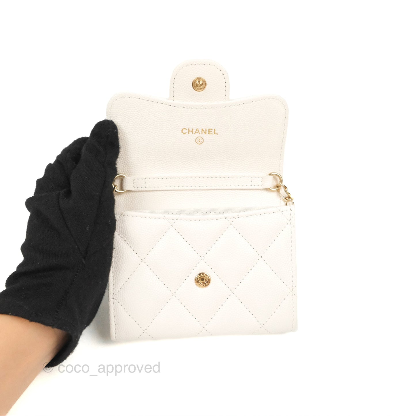 Chanel Mini Wallet With Chain White Caviar Gold Hardware