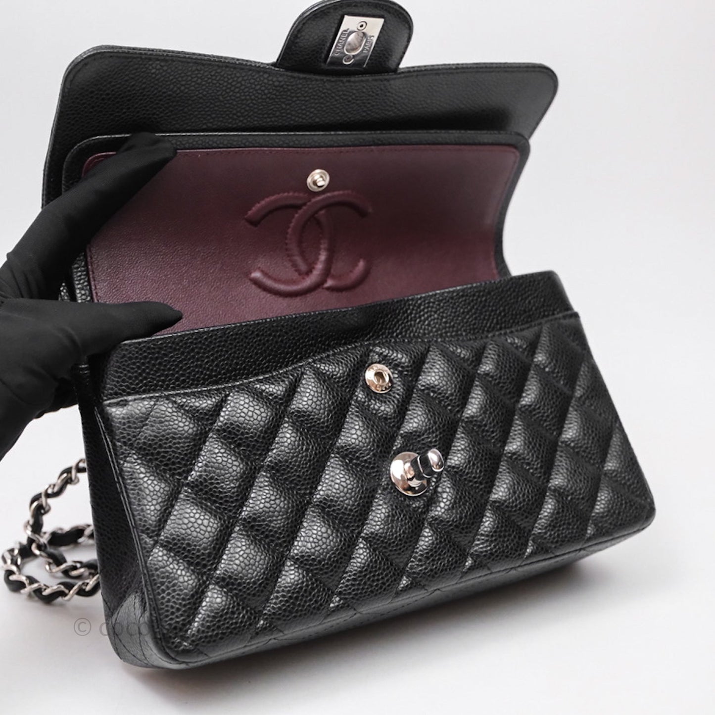 Chanel Small Classic Flap Quilted Black Caviar Silver Hardware
