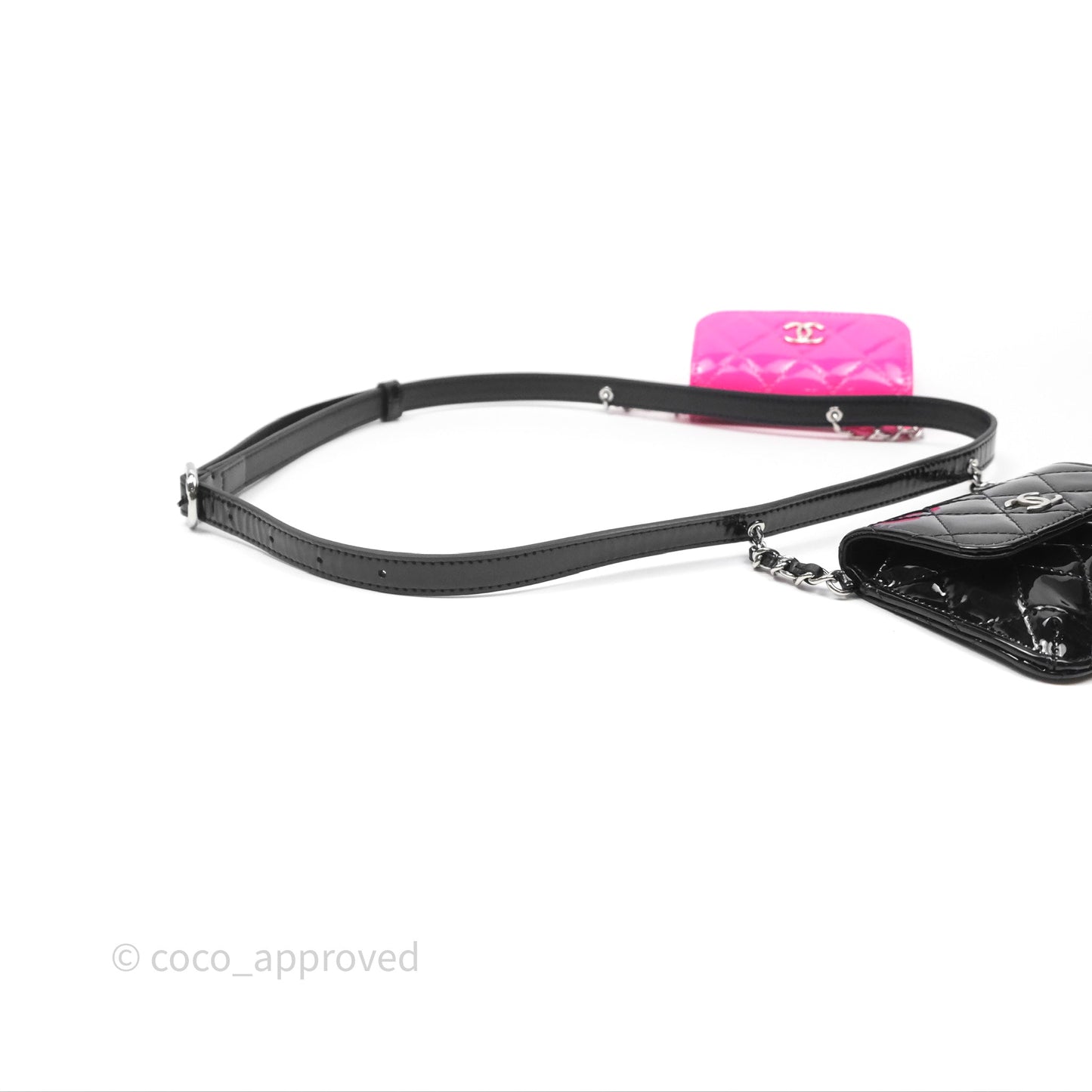 Chanel Double Waist Belt Bag Patent Pink / Black Silver Hardware