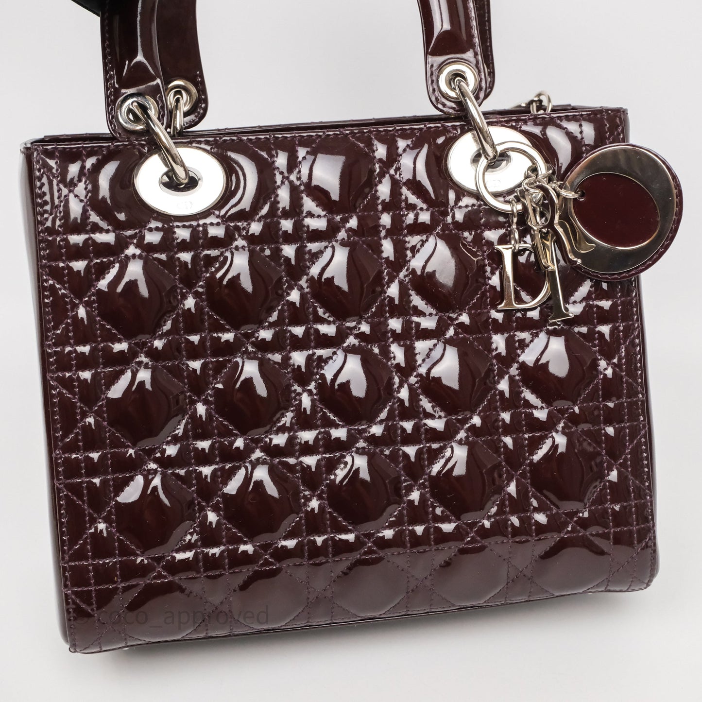Christian Dior Medium Lady Dior Burgundy Patent Silver Hardware