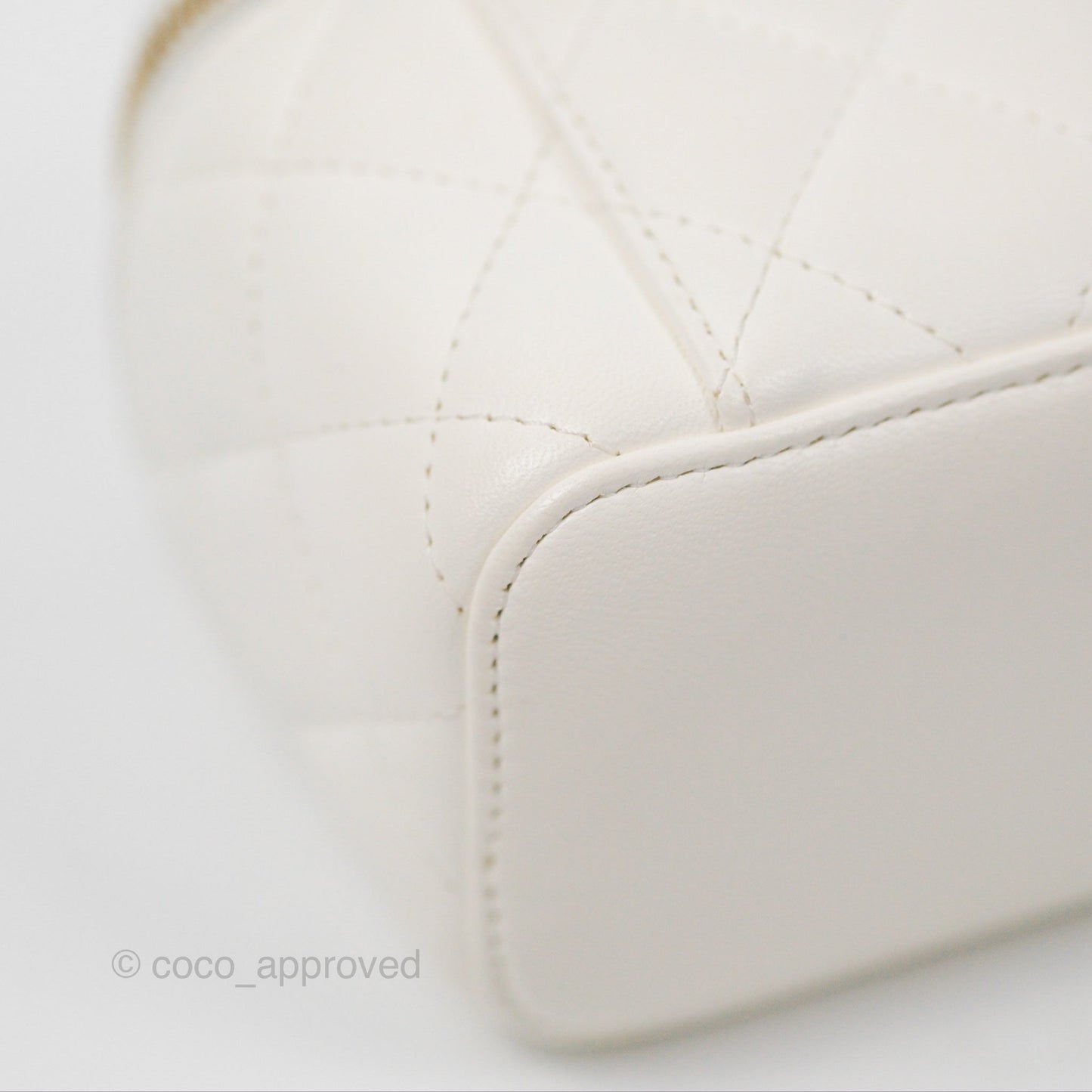 Chanel Camellia White Quilted Lambskin Mini Vanity with Chain Gold Hardware