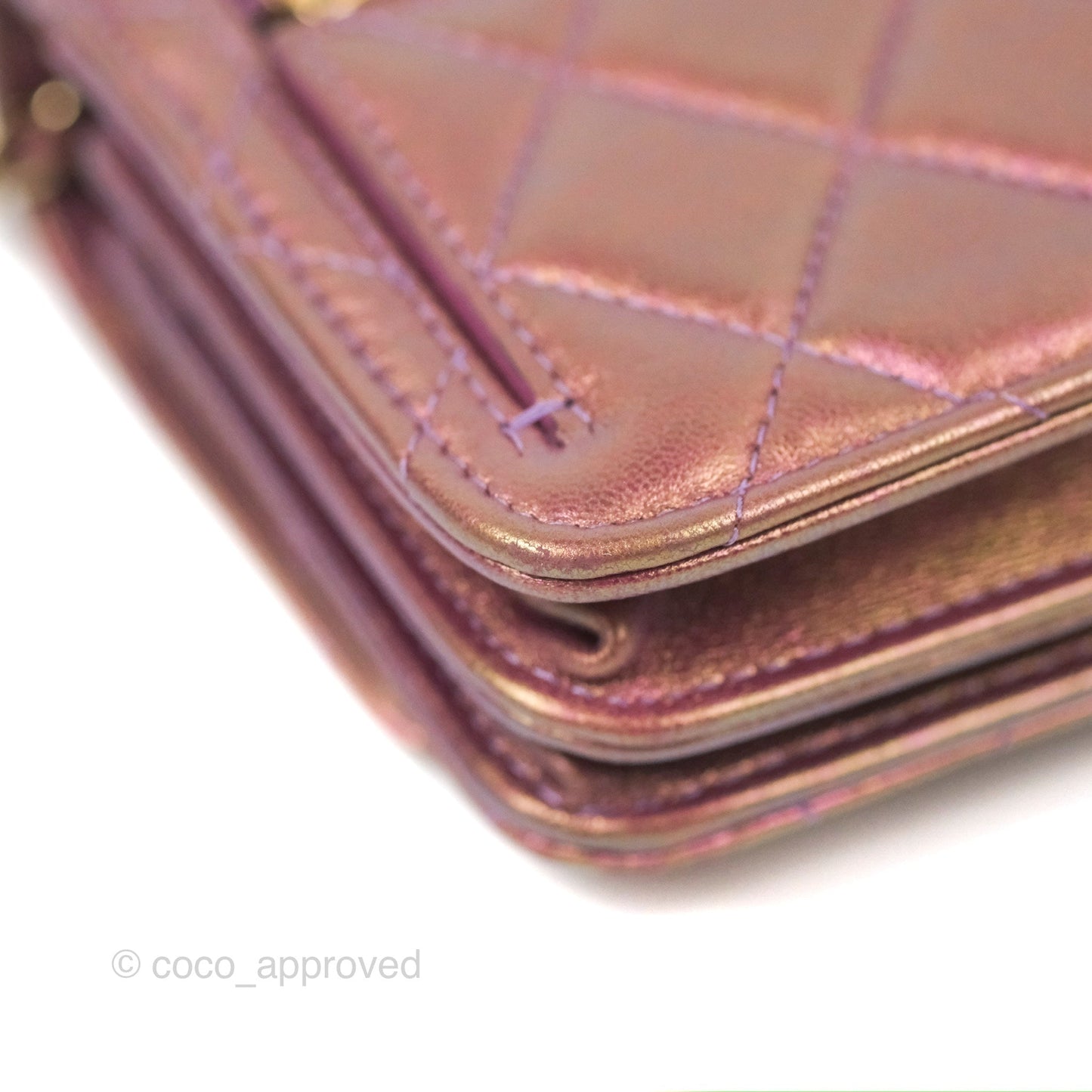 Chanel Quilted Mini Wallet on Chain WOC Iridescent Purple Gold Hardware