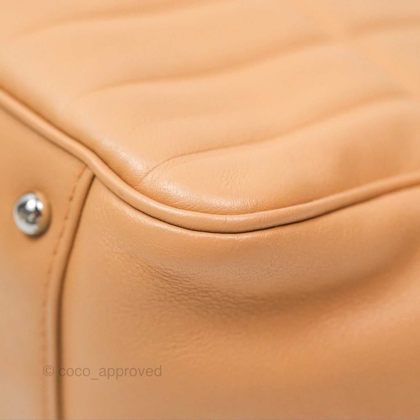 Chanel Vertical Quilted Lax East West Shoulder Bag Beige Calfskin