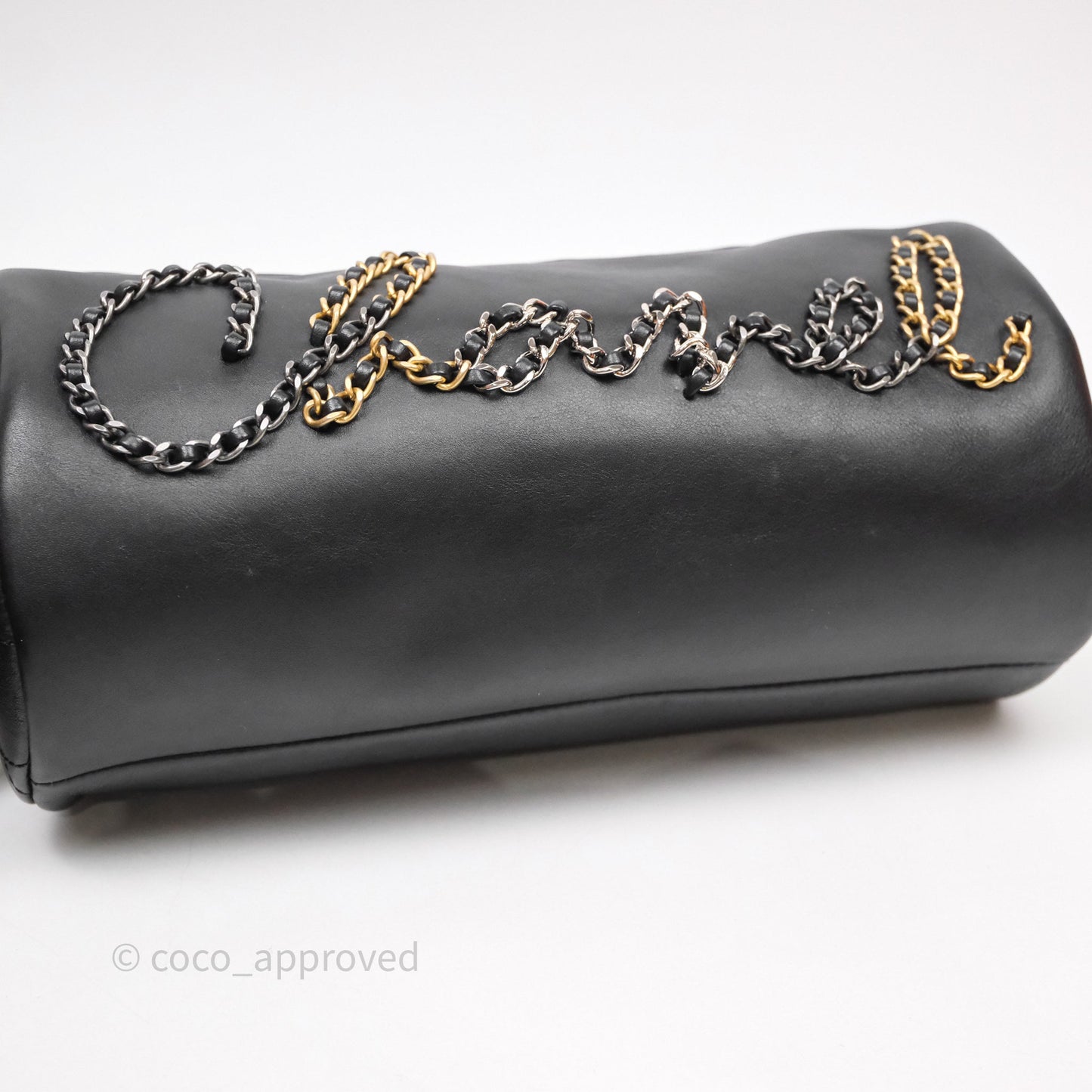 Chanel Logo Bowling Bag Black Calfskin Mixed Hardware