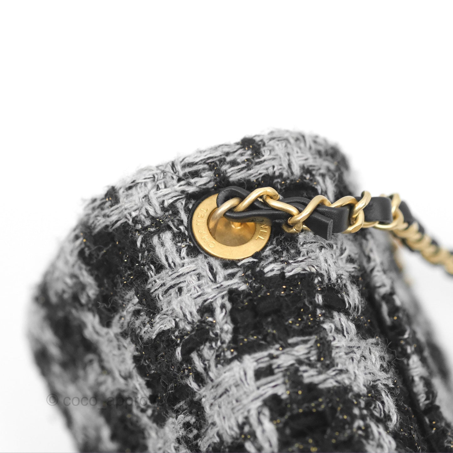 Chanel Mini Flag Bag Black & Grey Tweed Aged Gold Hardware