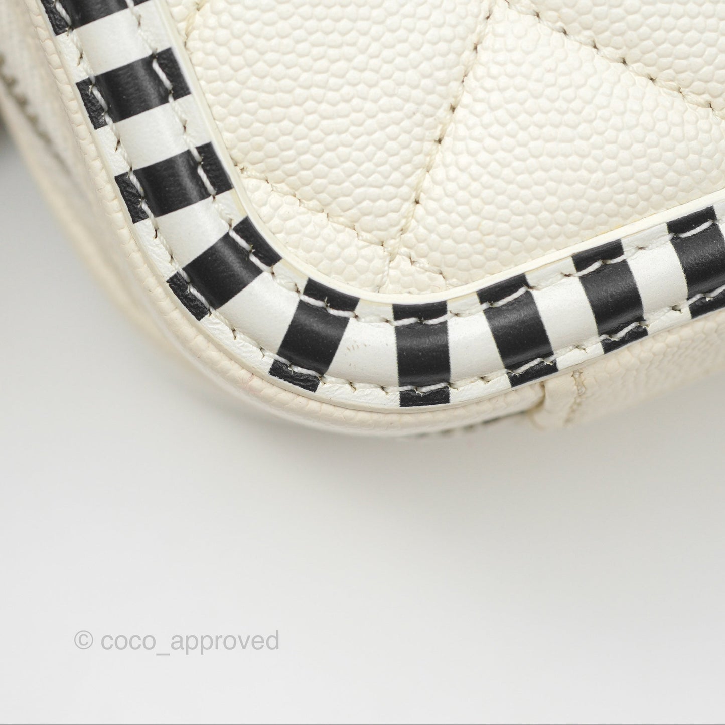 Chanel Quilted Medium CC Filigree Vanity Case White Black Stripe Caviar Silver Hardware