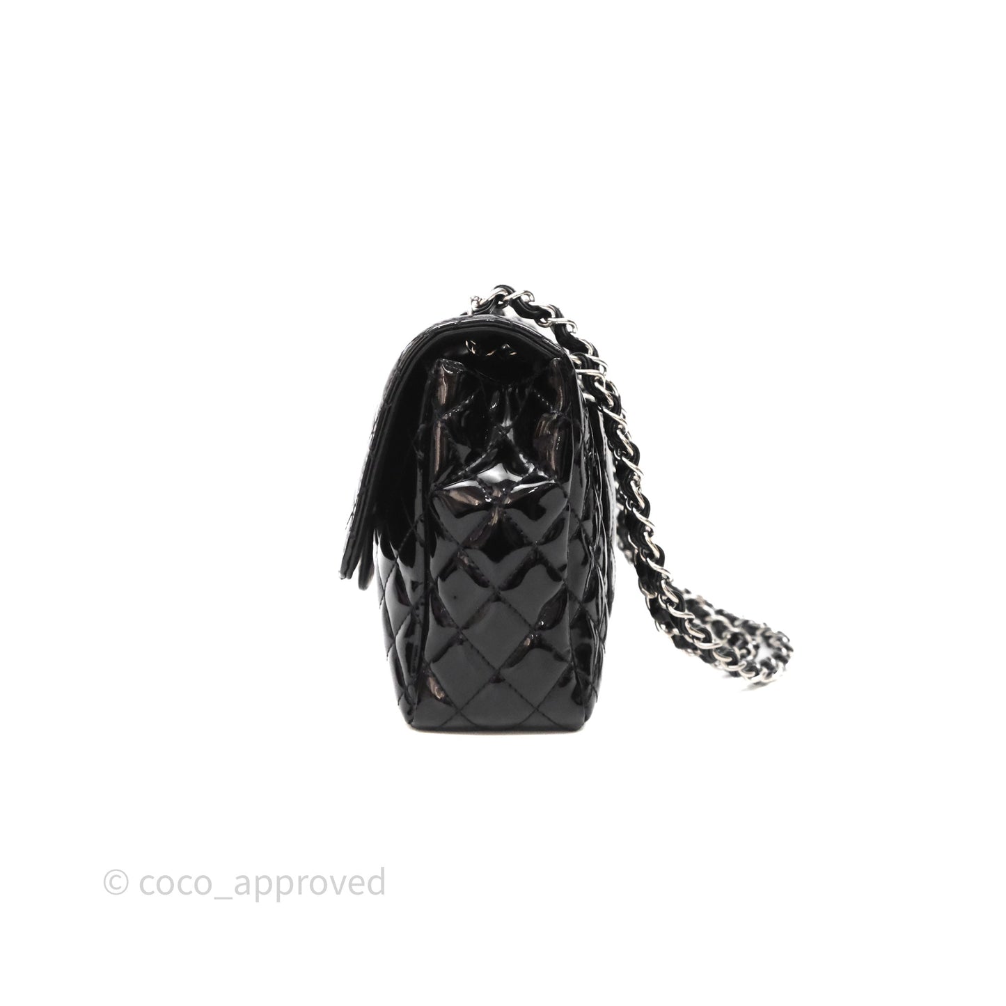 Chanel Quilted Medium Flap Black Patent Silver Hardware