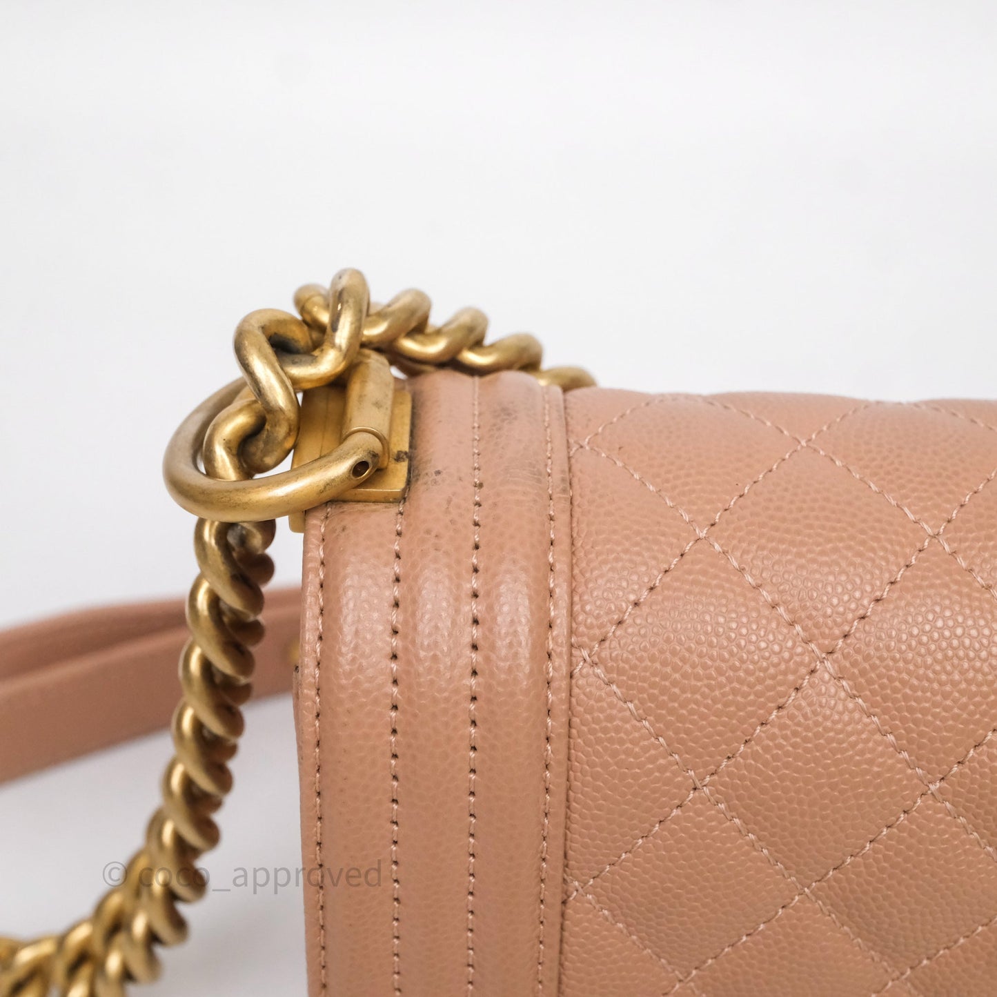 Chanel Small Boy Caviar Beige Pink Bag Aged Gold Hardware