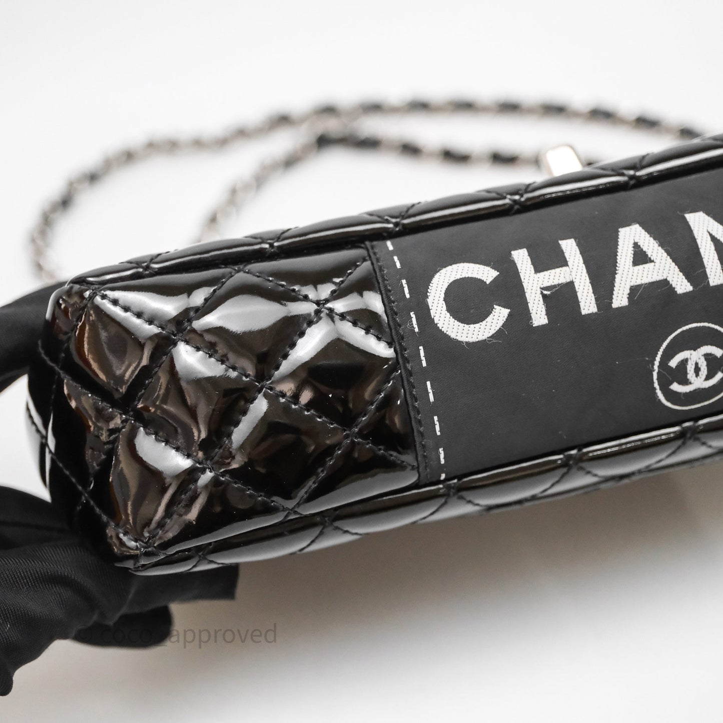 Chanel Quilted Medium Flap Black Patent Silver Hardware