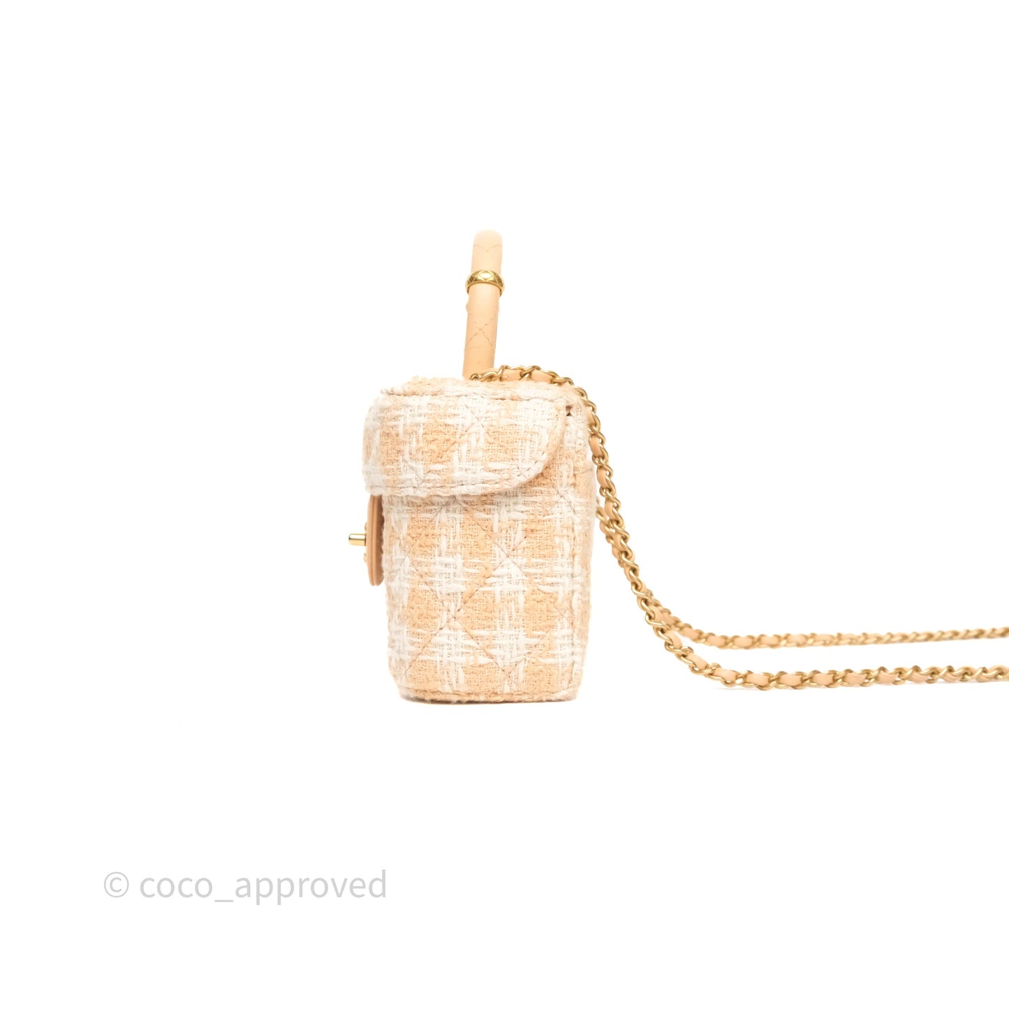 Chanel Vanity Case with Top Handle Orange Apricot Tweed Aged Gold Hardware