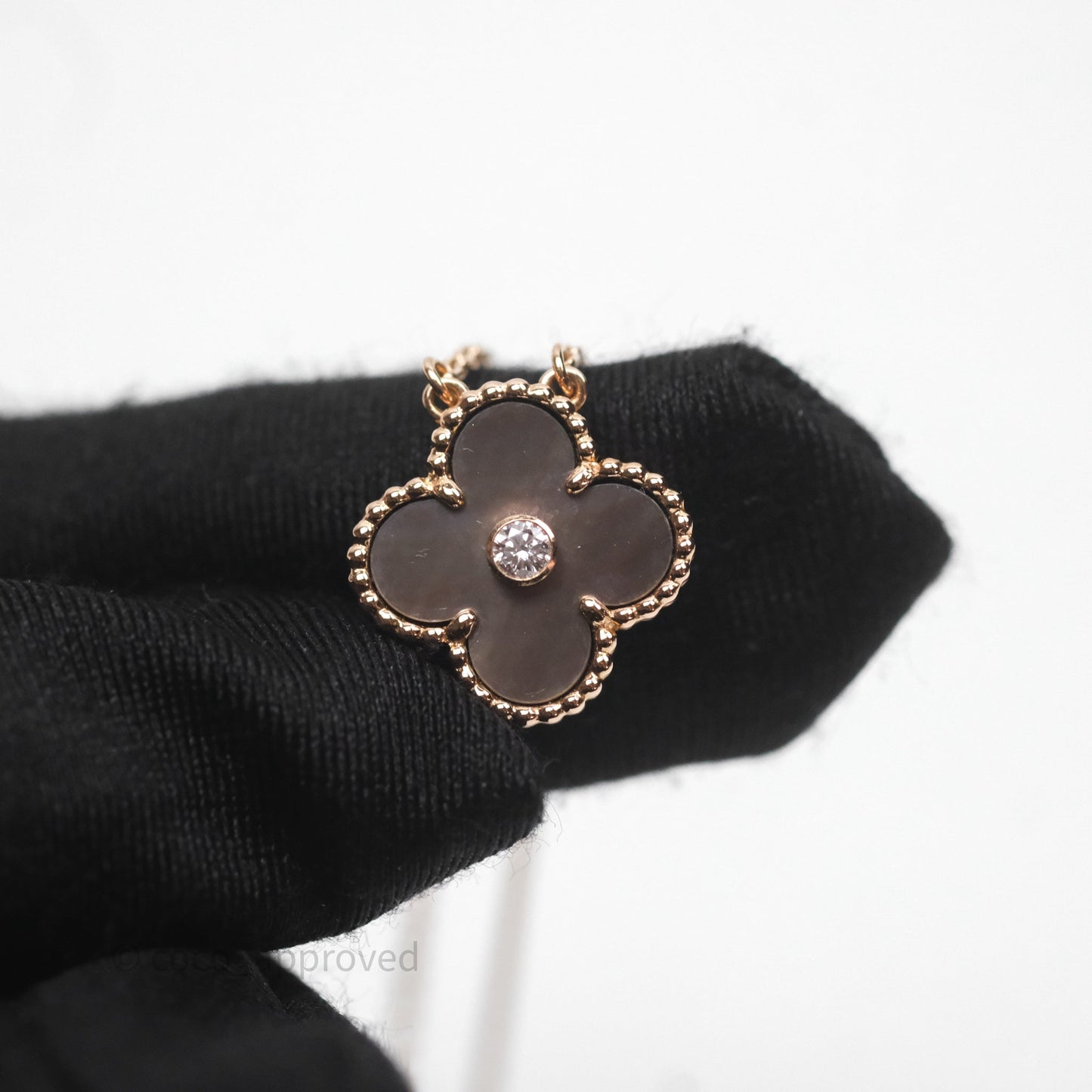 Van Cleef & Arpels Vintage Alhambra Pendant  Grey Mother-of-pearl Diamond Rose Gold