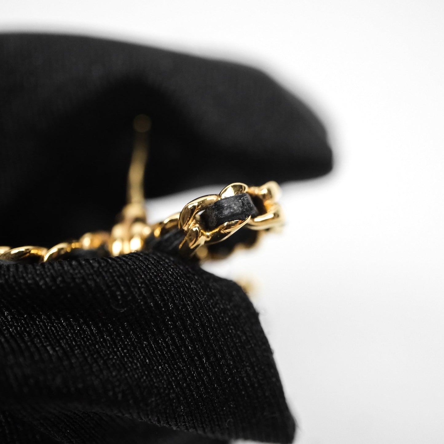 Chanel Lambskin Chain Bow Earrings Black Gold 25V