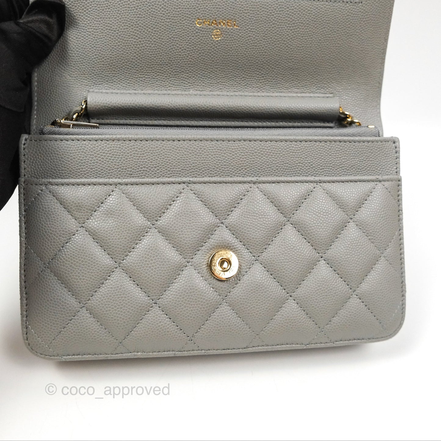 Chanel Quilted Classic Wallet On Chain WOC Grey Caviar Gold Hardware