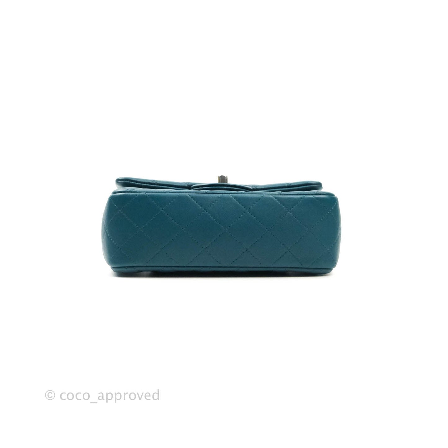 Chanel Quilted Mini Rectangular Lambskin Flap Bag Teal Silver Hardware