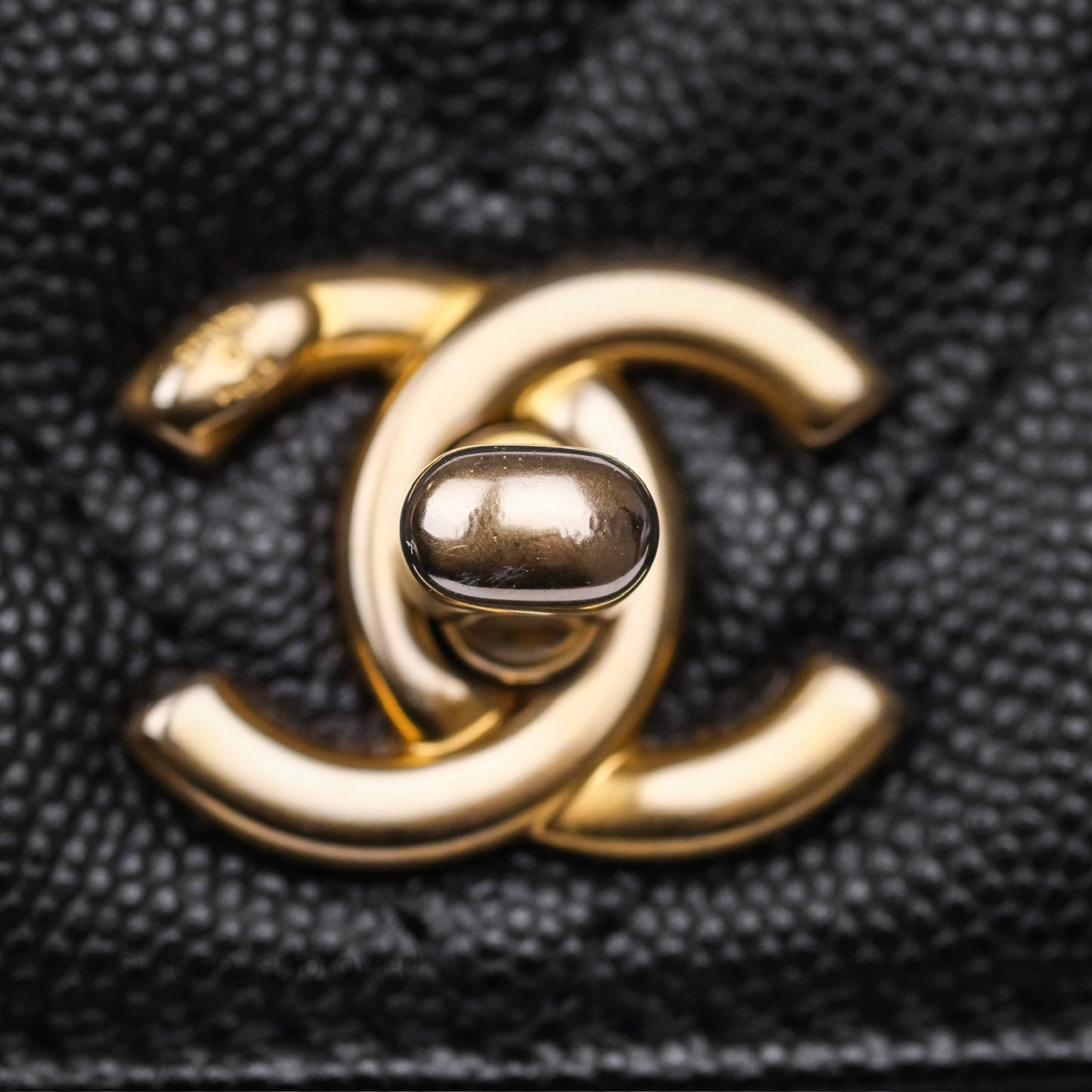 Chanel Small Coco Handle Chevron Black Caviar Aged Gold Hardware Lizard Handle