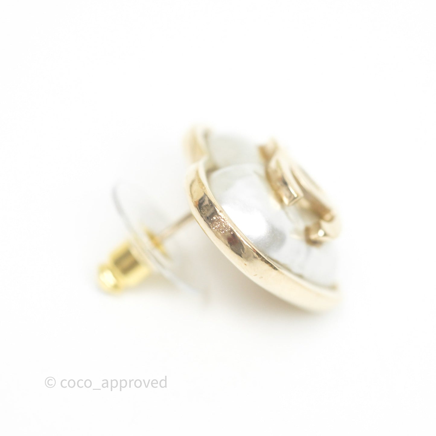 Chanel Pearl CC Heart Earrings Gold Tone 22C