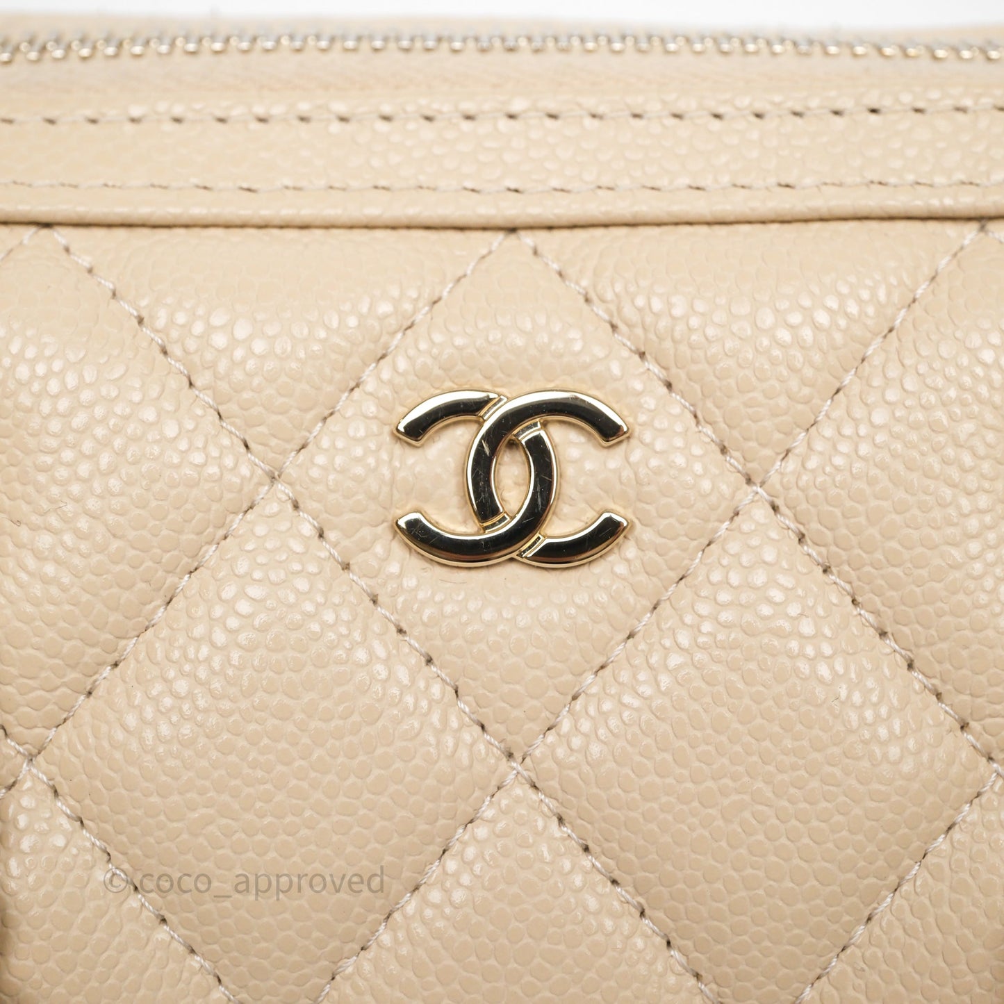 Chanel Mini Quilted Bowling Bag Beige Caviar Gold Hardware 25P
